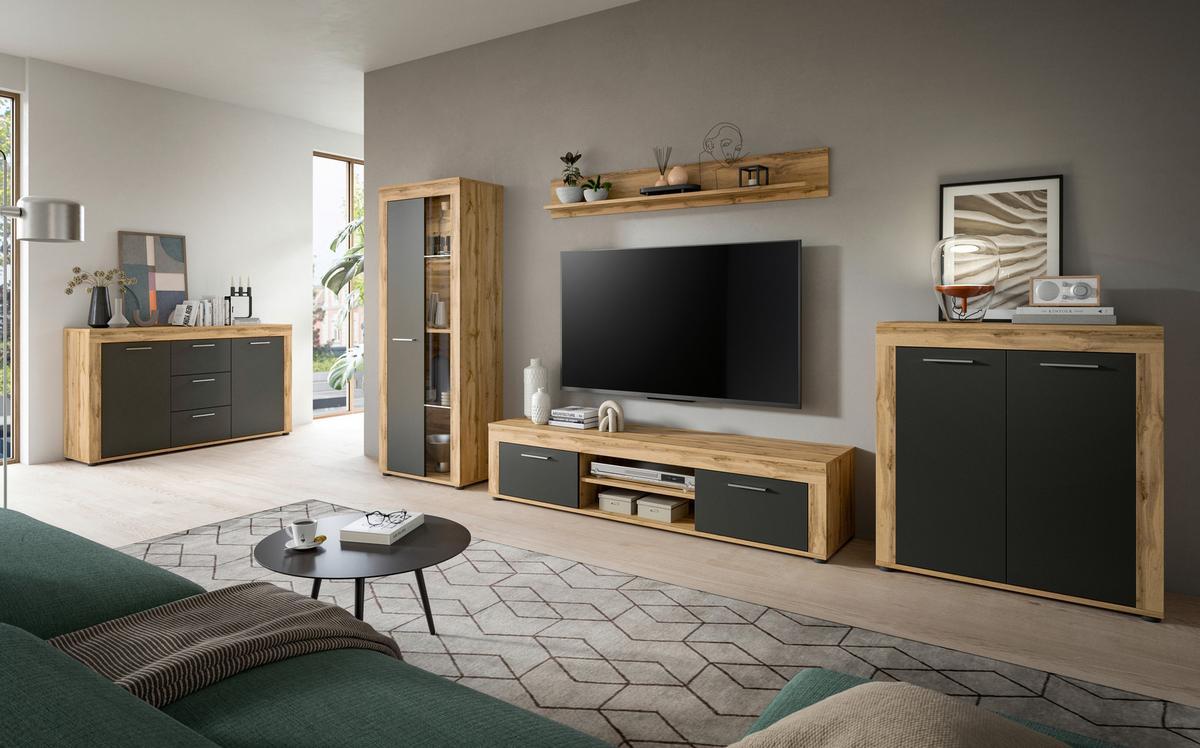 Sideboard Jam Eiche Dekor B: 125 Cm - Eiche Wotan, Design, Holzwerkstoff (125/80/35cm) - MID.YOU