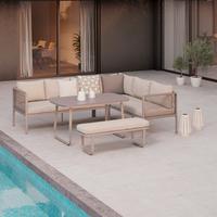 TERASOVÁ SEDACÍ SOUPRAVA SOPHIA - krémová/světle šedá, Moderní, kov/textil (195/73/72cm)