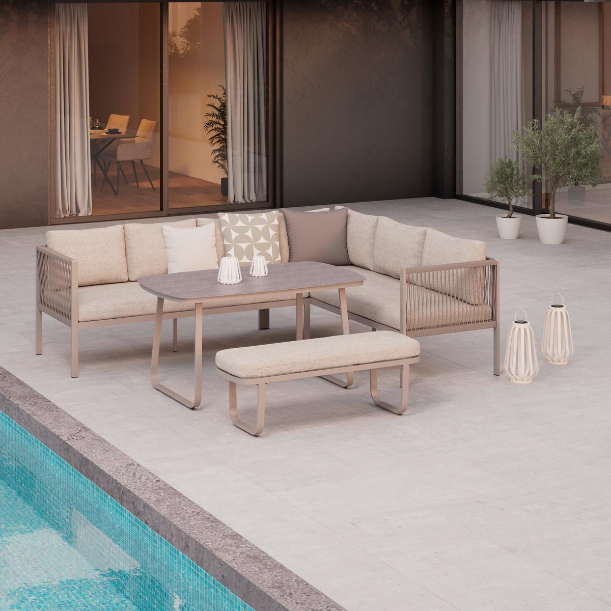 TERASOVÁ SEDACÍ SOUPRAVA SOPHIA - krémová/světle šedá, Moderní, kov/textil (195/73/72cm)