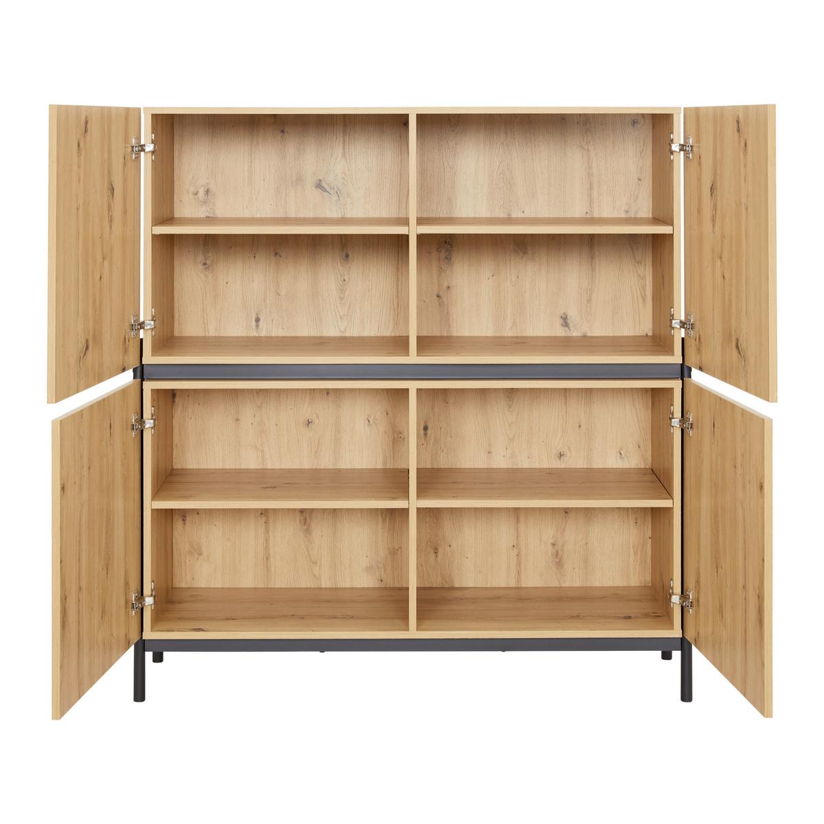 Široká komoda JASMINA farby dubu - čierna/farba duba, Modern, kov/drevo (118/131/41,5cm) - Bessagi Home