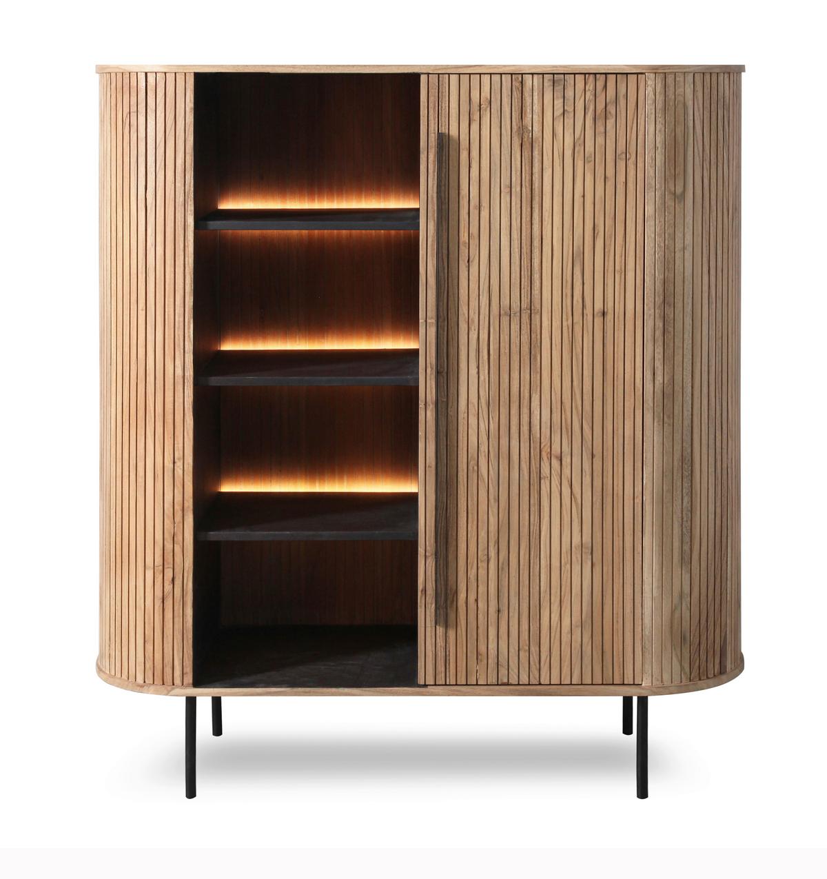 Highboard Kunja Akazie Massiv, B: 118 cm - Schwarz/Akaziefarben, Trend, Holz/Metall (118/135/40cm)