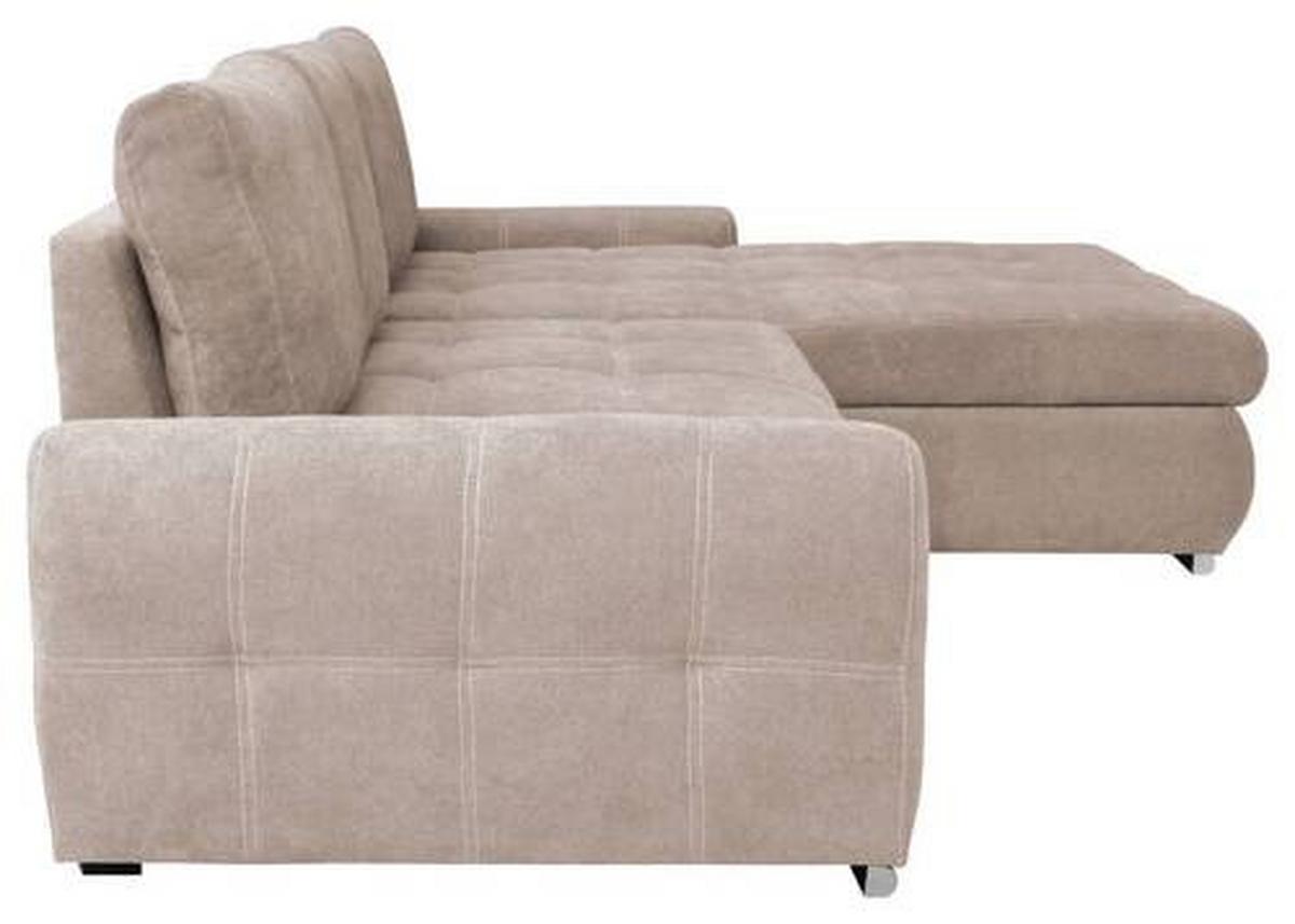 Ecksofa Mit Schlaffunktion Solar Beige 277x175 Cm - Chromfarben/Beige, Design, Textil (277/175cm) - Livetastic