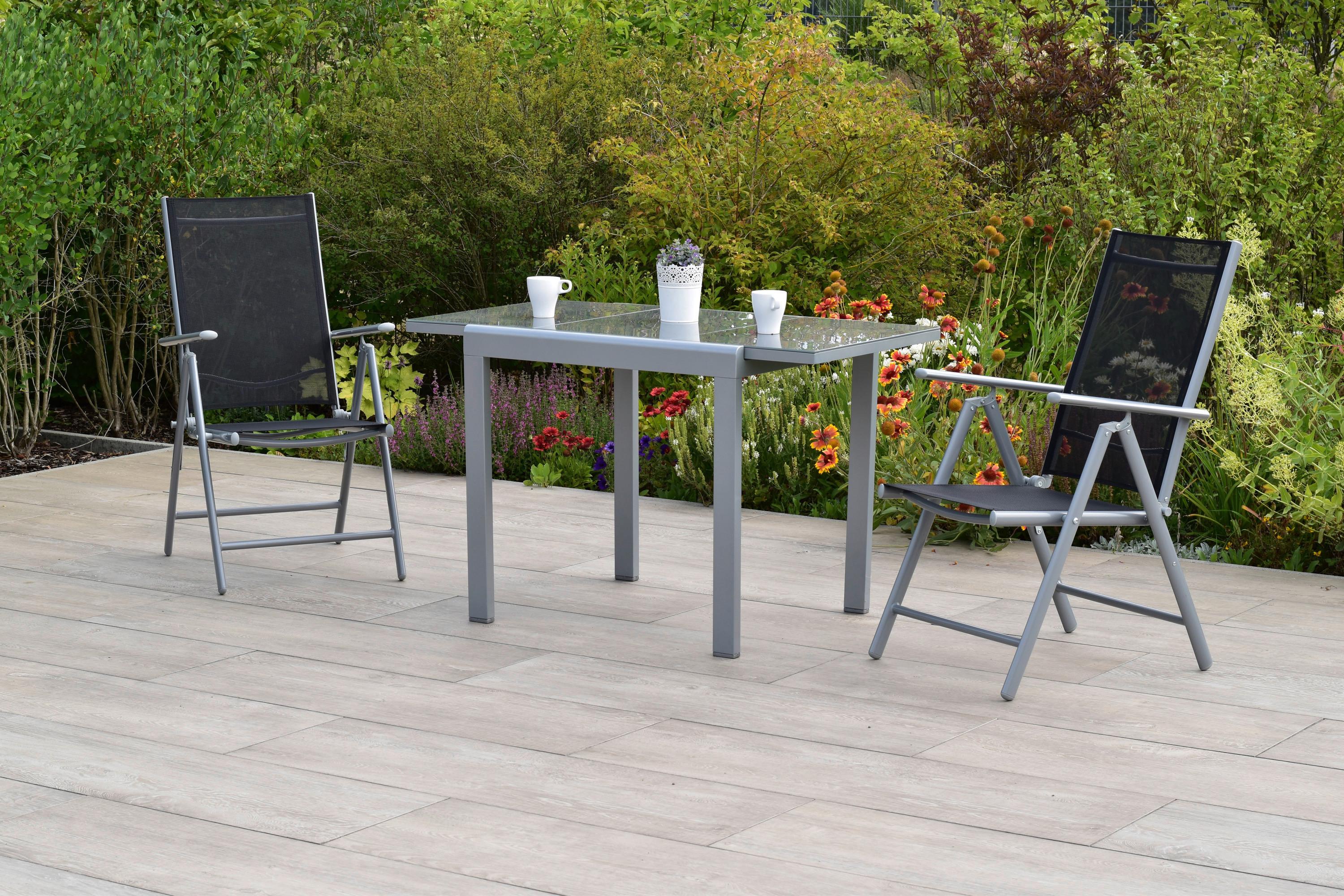 Gartenmöbel Set 3-tlg. Amalfi aus Aluminium - Silberfarben/Schwarz, MODERN, Metall - Gardenson