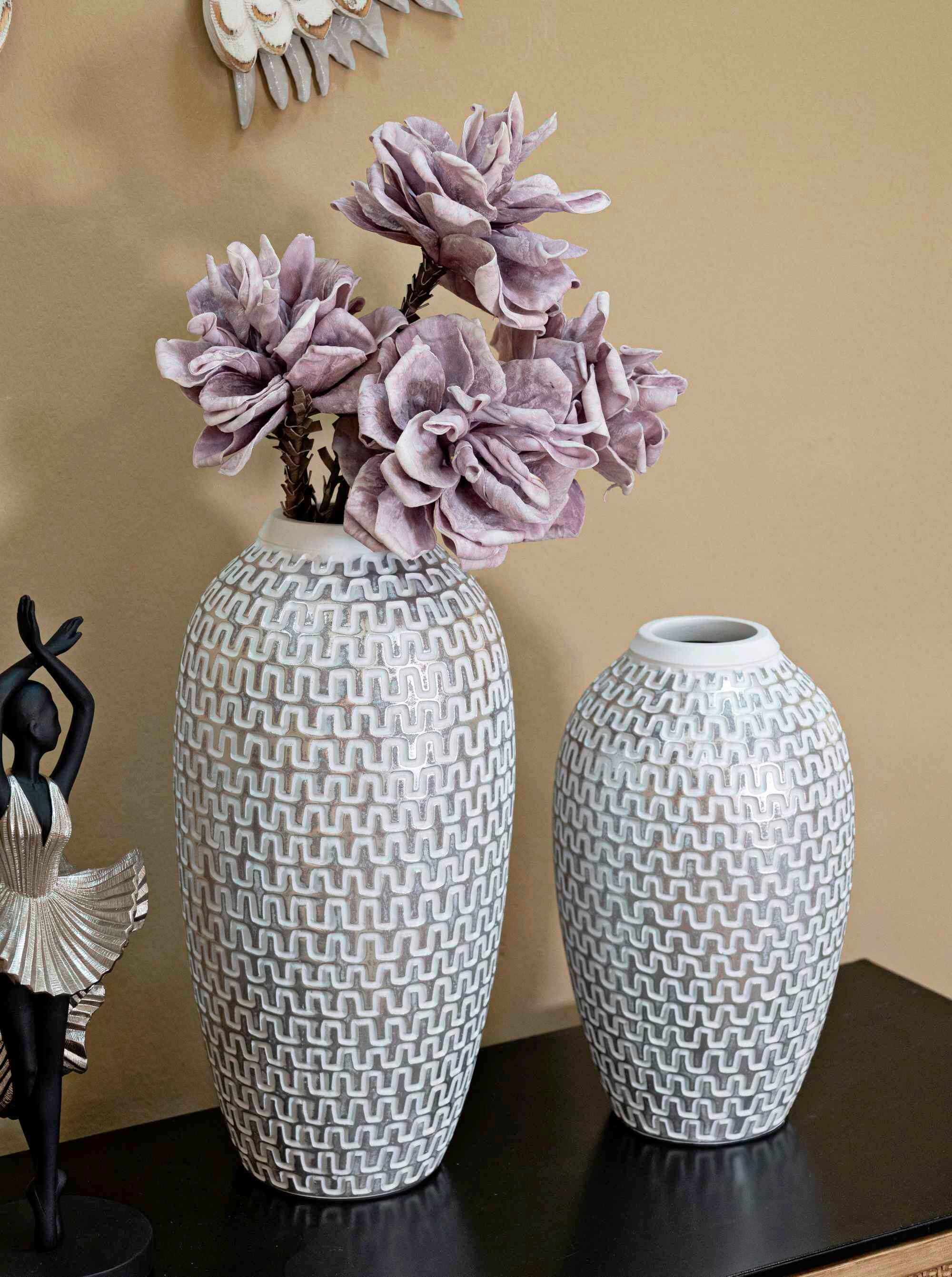 Vase Wave Weiß, Goldfarben B: 21 Cm - Goldfarben/Weiß, Basics, Kunststoff (21  /43/21cm)