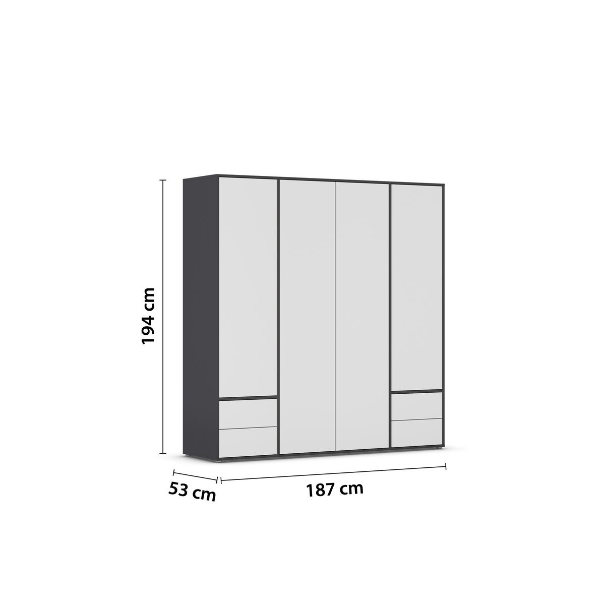 Drehtürenschrank Grau Weiß B: 187 Cm - Weiß/Grau, MODERN, Holzwerkstoff (187/194/53cm) - Rauch Möbel