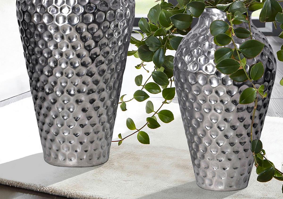 Dekovase 2er Set Silberfarben B: 26 Cm - Silberfarben, Design, Metall (26/51/26cm) - Livetastic
