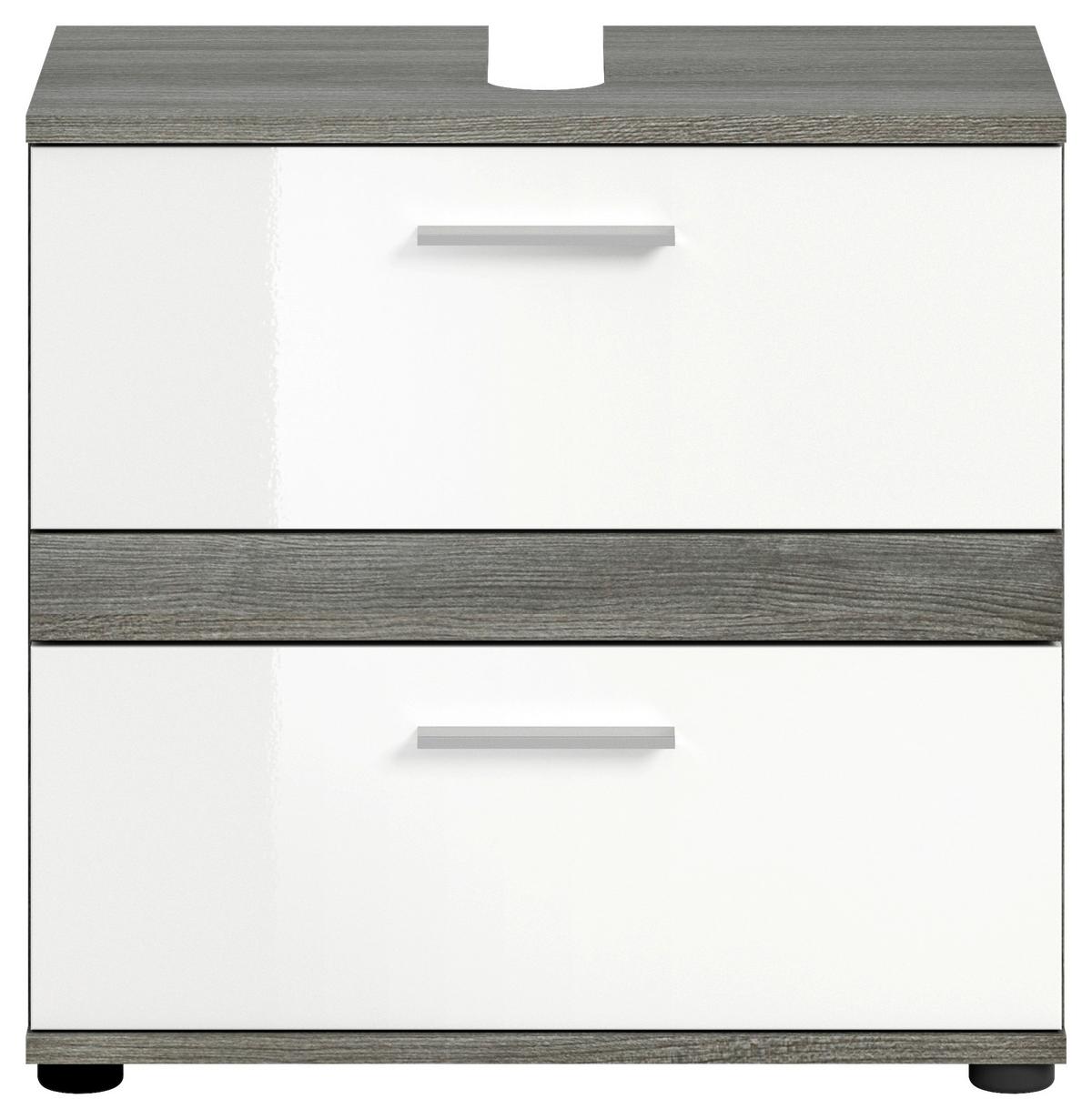 Waschbeckenunterschrank Blake Rauchsilber/weiß B: 60 Cm - Weiß Hochglanz, MODERN, Holzwerkstoff (60/57/34cm) - MID.YOU