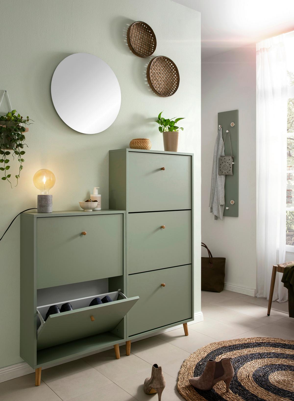 Schuhkipper Bjarne, Salbeigrün B: 59,8 Cm - Salbeigrün/Weiß, Design, Holzwerkstoff (59,8/131/19,55cm) - MID.YOU