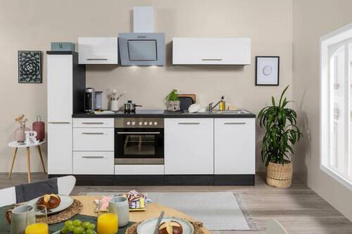Küchenzeile Rp250ewc mit Geräte 250 cm Grau/Weiß - Weiß/Grau, Basics, Holzwerkstoff (250cm) - Respekta