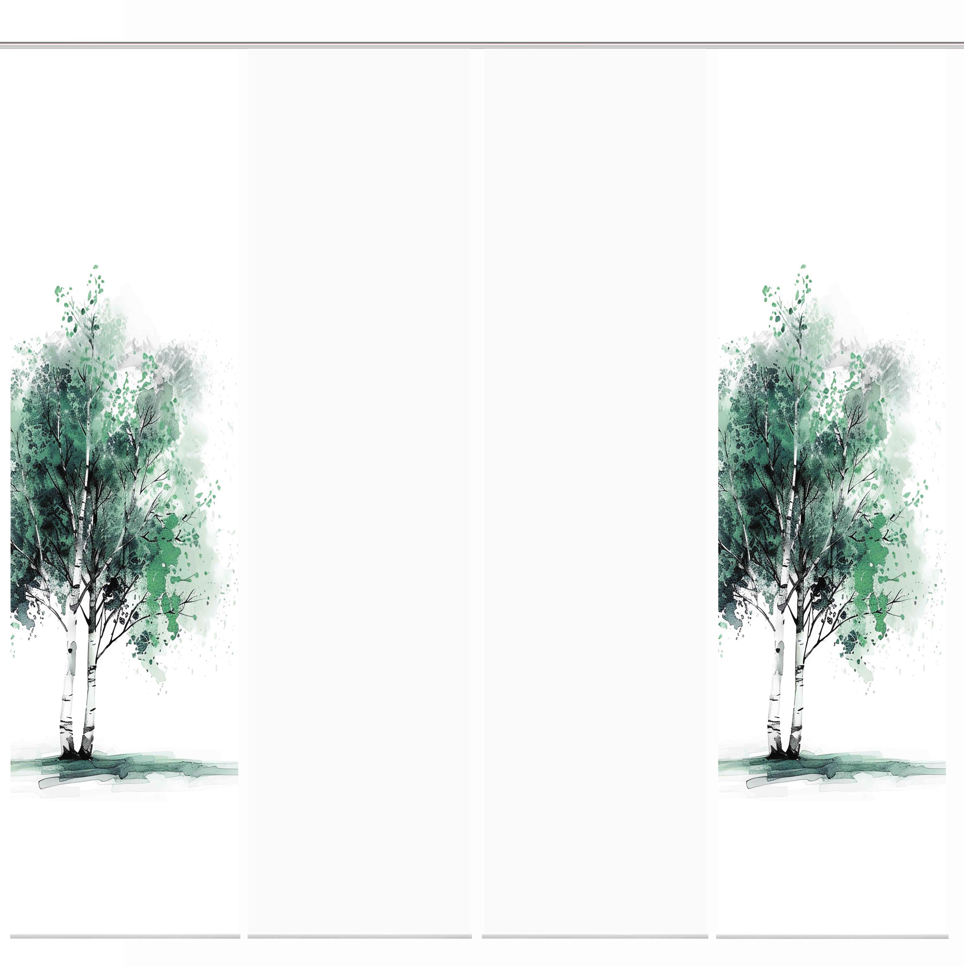 Flächenvorhang Tree 4er Set - Weiß/Grün, Natur, Textil (60/245cm)