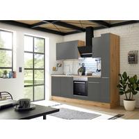 Küchenzeile mit Geräten B: 250 cm Grau/Eiche Dekor - Anthrazit/Eiche Artisan, LIFESTYLE, Holzwerkstoff (250cm) - Respekta