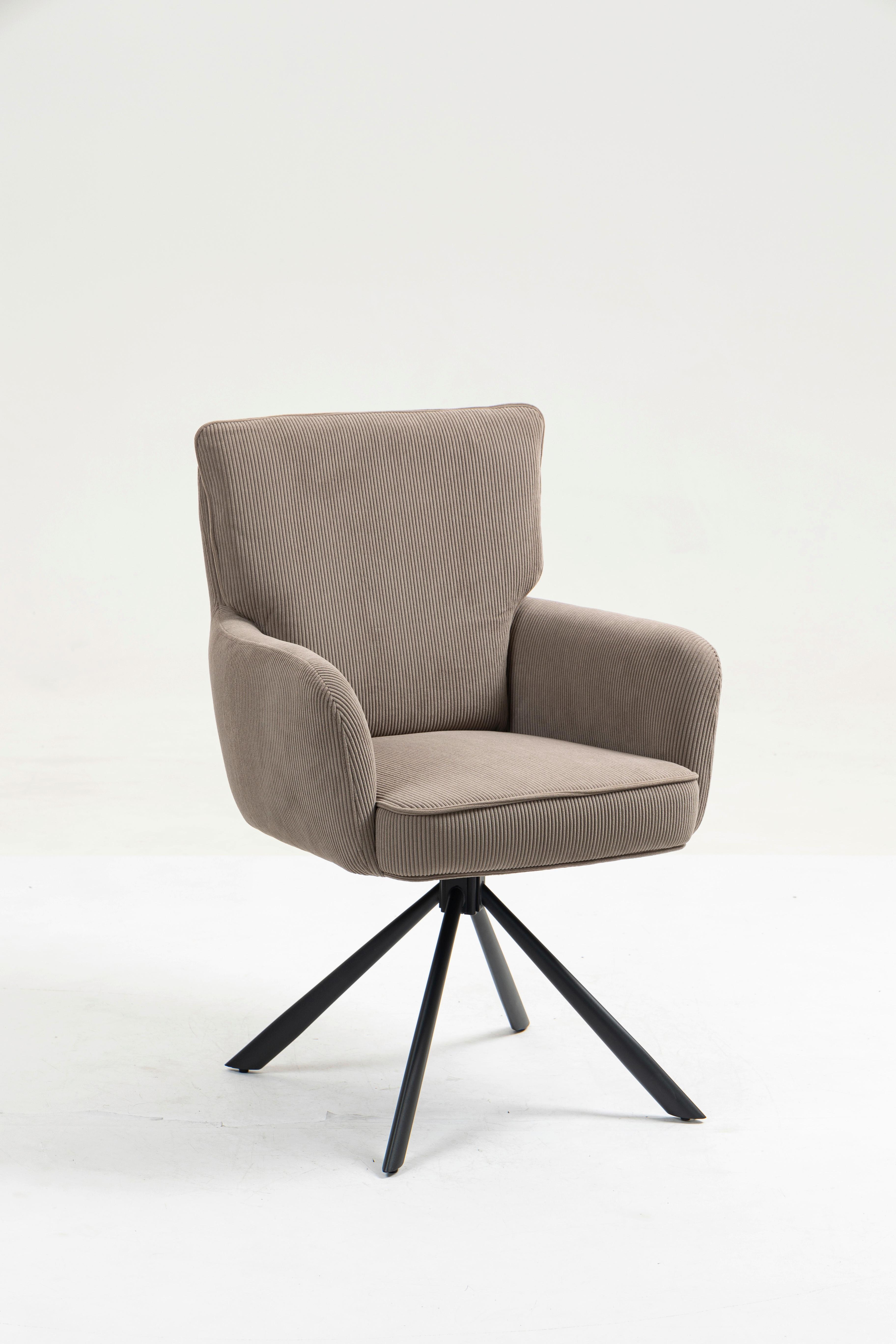 Armlehnstuhl Mila Cord Braun Sitzfl. 180° drehbar, B: 60cm - Schwarz/Braun, KONVENTIONELL, Textil/Metall (60/95/67cm)