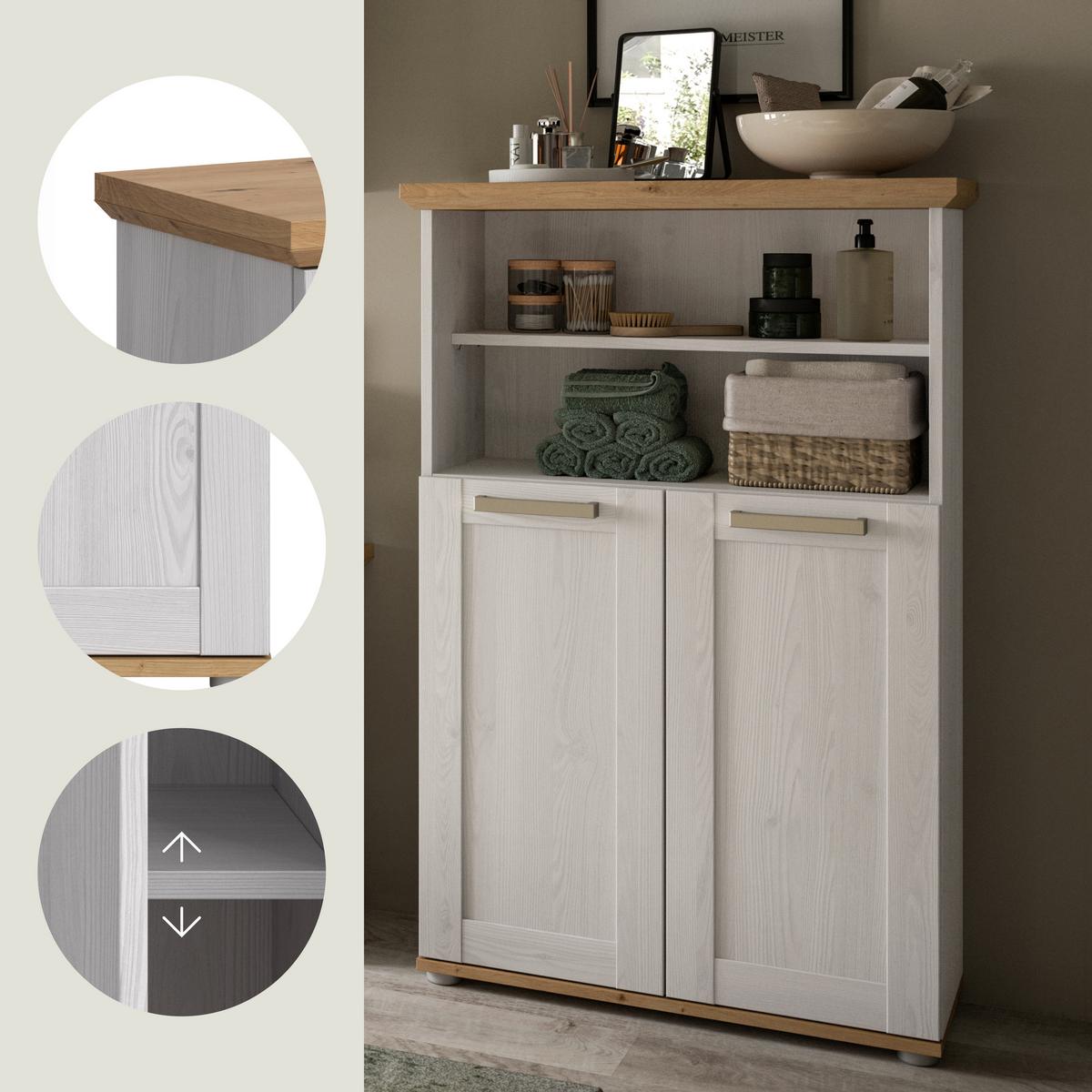 Midischrank Verona Eiche Dekor /Lärchefarben B: 74cm - Silberfarben/Lärchefarben, Trend, Holzwerkstoff (74/116/34cm) - MID.YOU