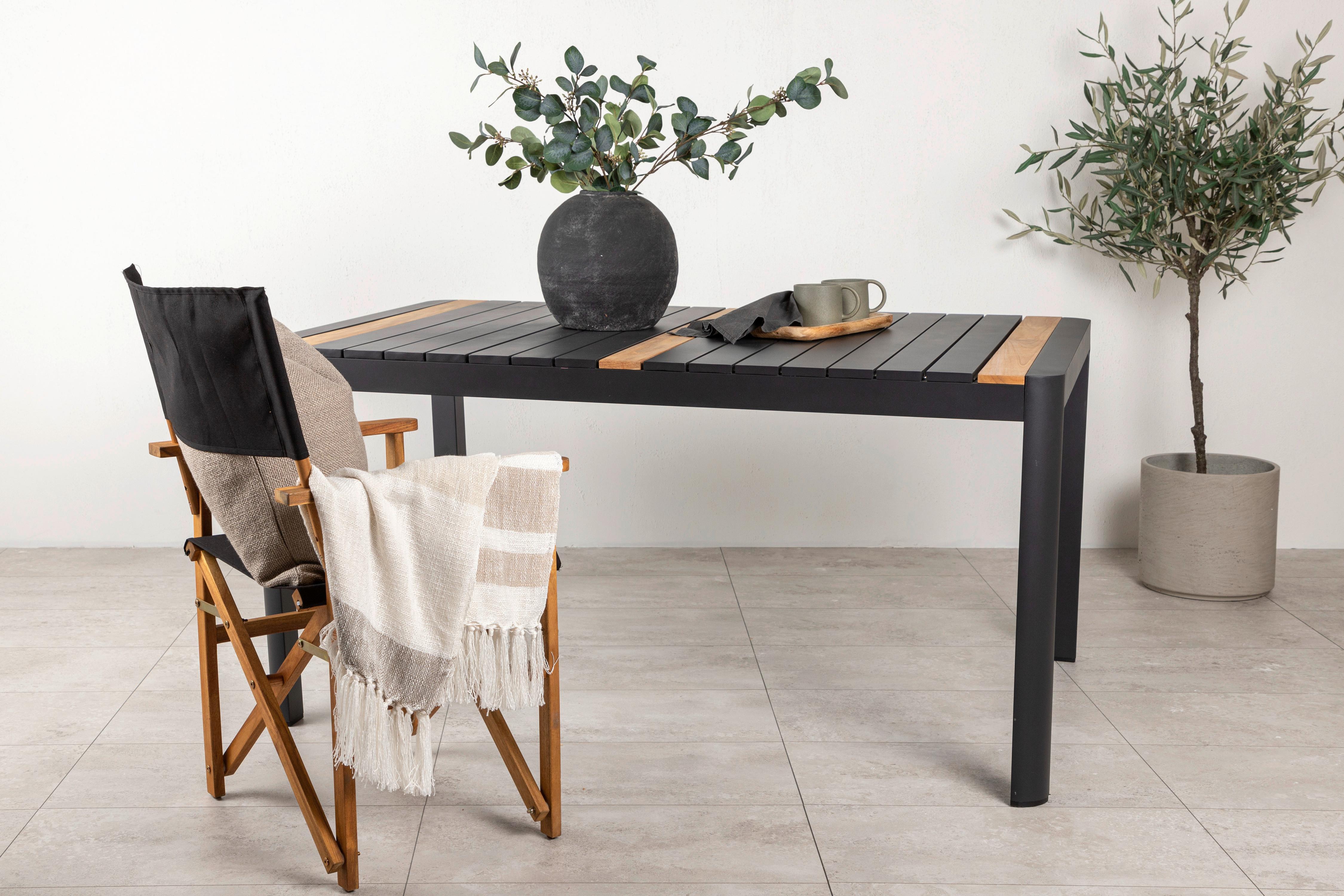 Gartentisch Togo Teakholz/Metall L 90 cm - Schwarz, KONVENTIONELL, Holz/Metall (90/75/150cm) - Gardenson