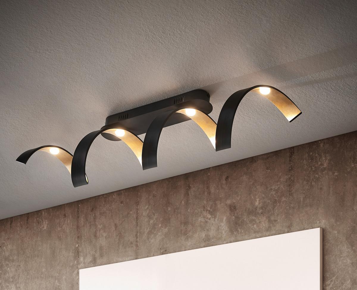Led-deckenleuchte Helix L: 80 Cm Mit 3 Helligkeitsstufen - Goldfarben/Schwarz, Design, Metall (80/35/13,5cm)