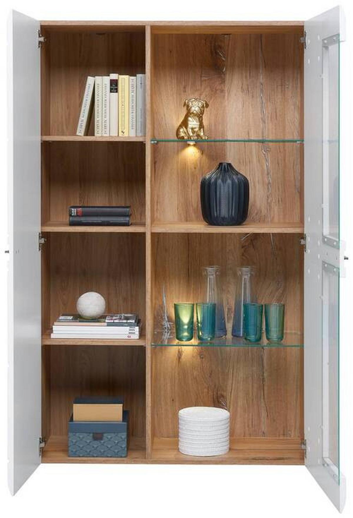 Wohnkombination 4-Tlg. Auris, Weiß/Eiche Dekor - Eichefarben/Weiß, MODERN, Glas/Holzwerkstoff (318,2/204,2/43,1cm) - Luca Bessoni