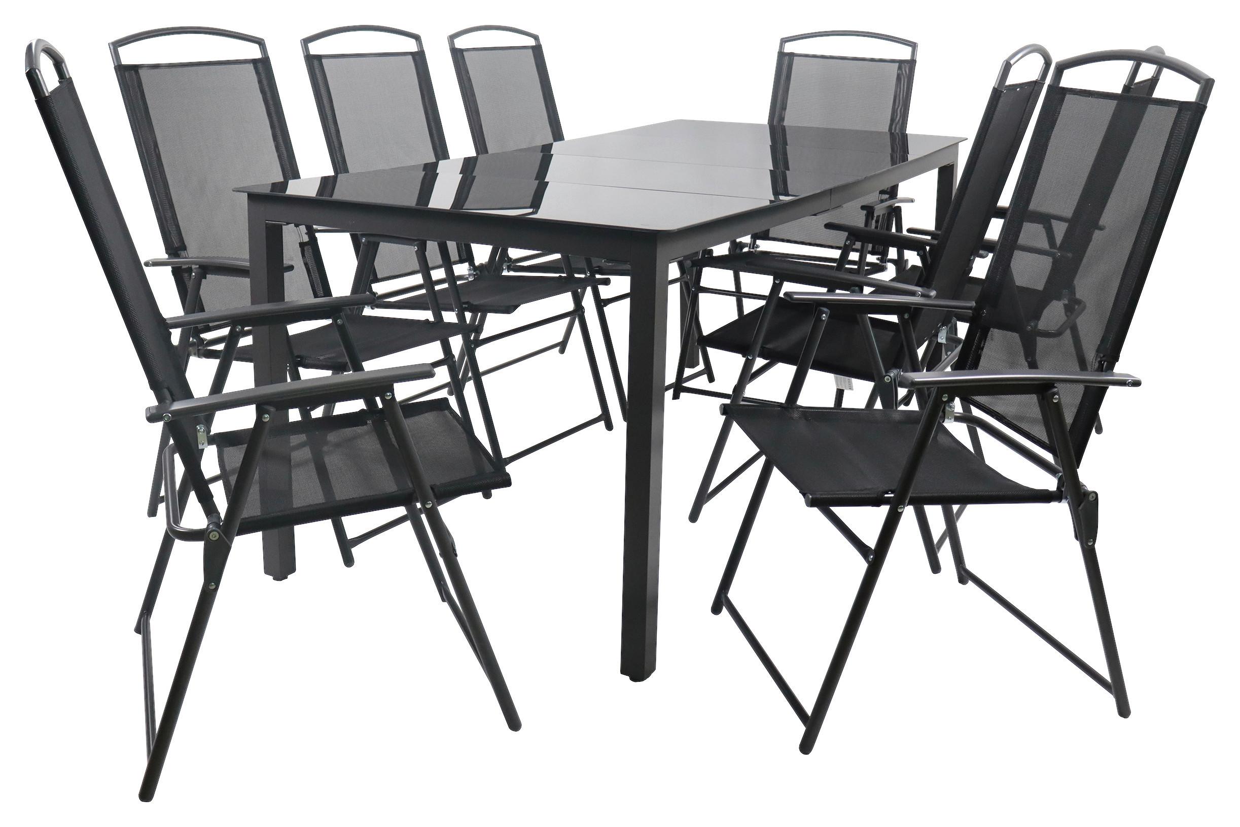 Gartentischgruppe 9-Tlg. Vcm aus Aluminium - Anthrazit/Schwarz, Basics, Glas/Textil - Gardenson