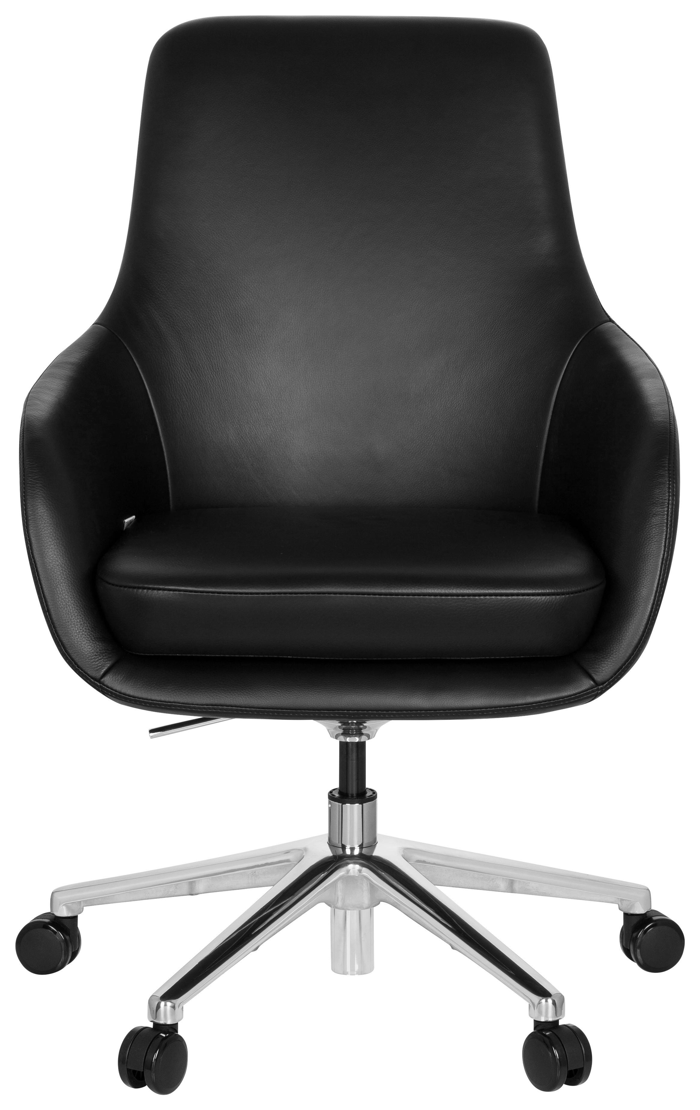Bürostuhl Bareno Mit Armstützen Schwarz - Alufarben/Schwarz, MODERN, Leder/Kunststoff (65/104/54cm) - MID.YOU