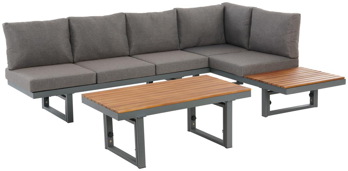 Loungegarnitur 3-Tlg Paris Aus Akazienholz/Stahl mit Kissen - Grau/Teakfarben, MODERN, Holz/Metall (240/177/42/51cm) - Beldano