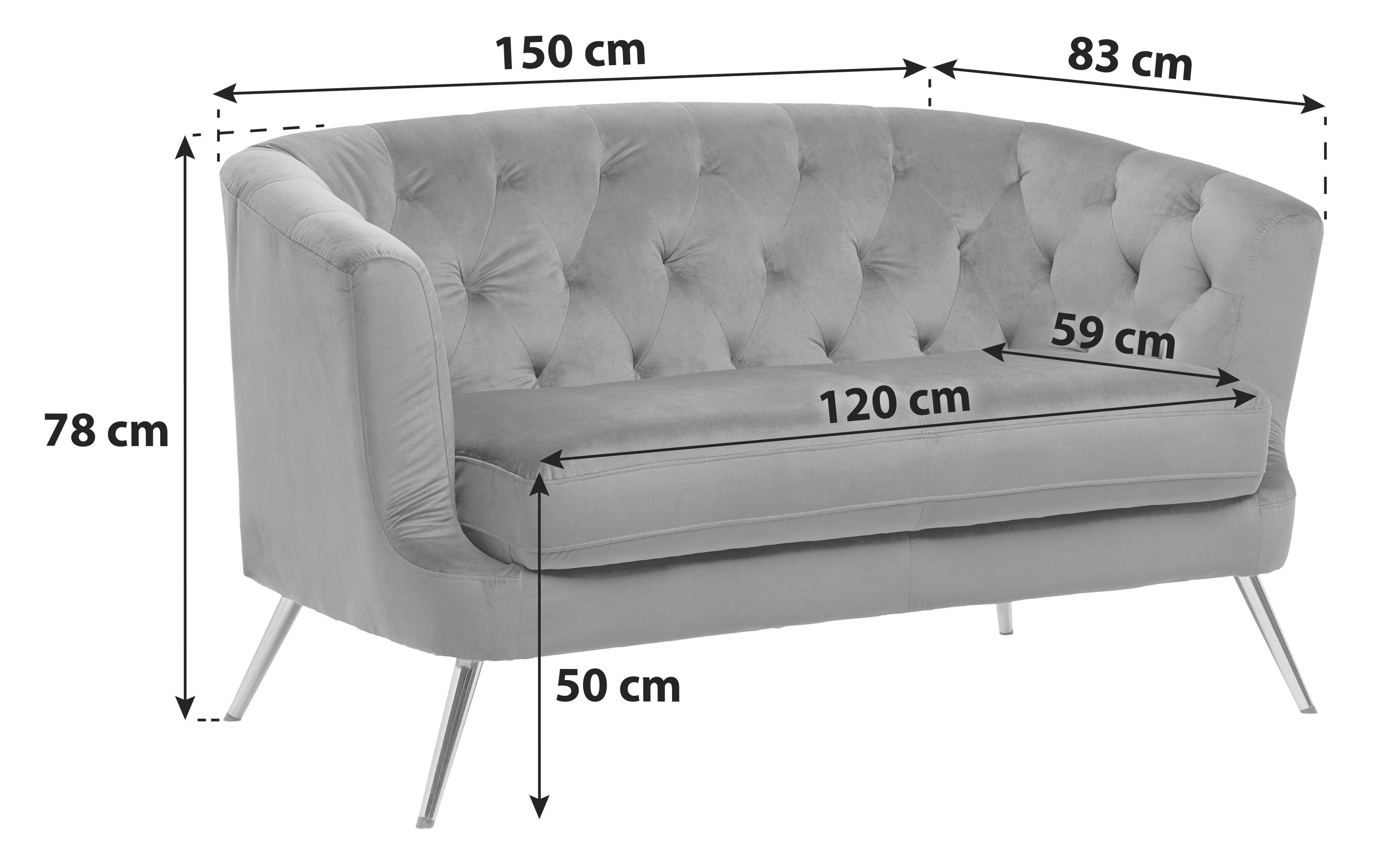 2-Sitzer-Sofa Lita Blau Samt - Blau/Goldfarben, MODERN, Textil/Metall (150/78/83cm) - Ti'me