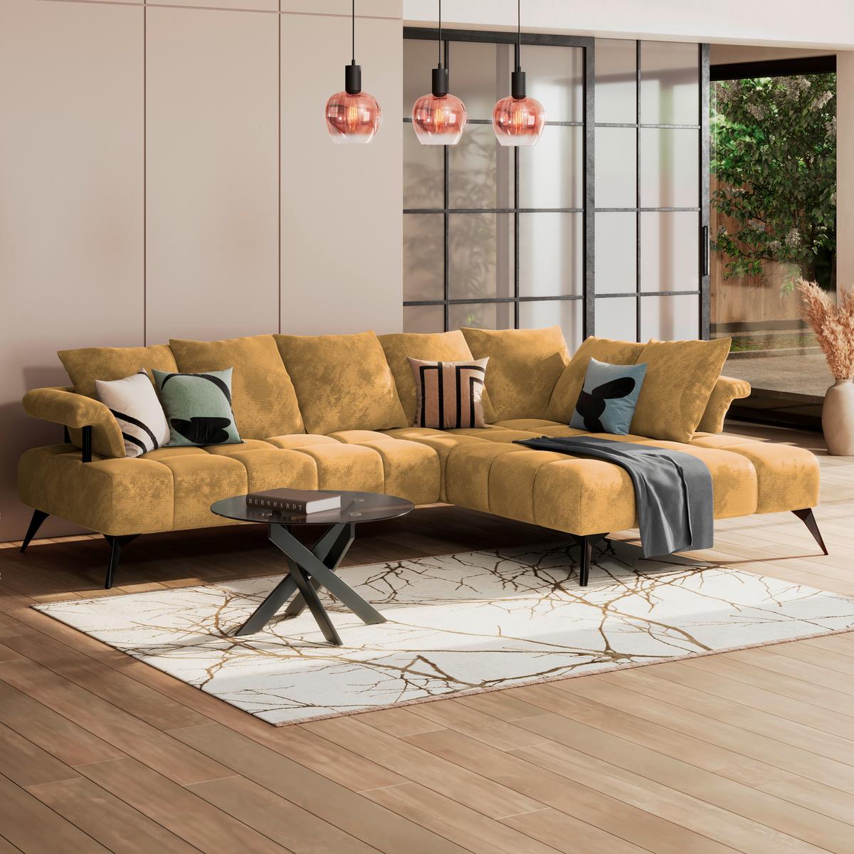 Ecksofa Vanessa New - Goldfarben/Schwarz, MODERN, Textil (297/200cm)