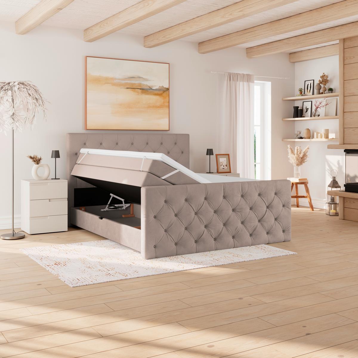 Boxspringbett Elio Beige 180x200 cm H3 - Beige/Schwarz, ROMANTIK / LANDHAUS, Textil (180/200cm) - James Wood