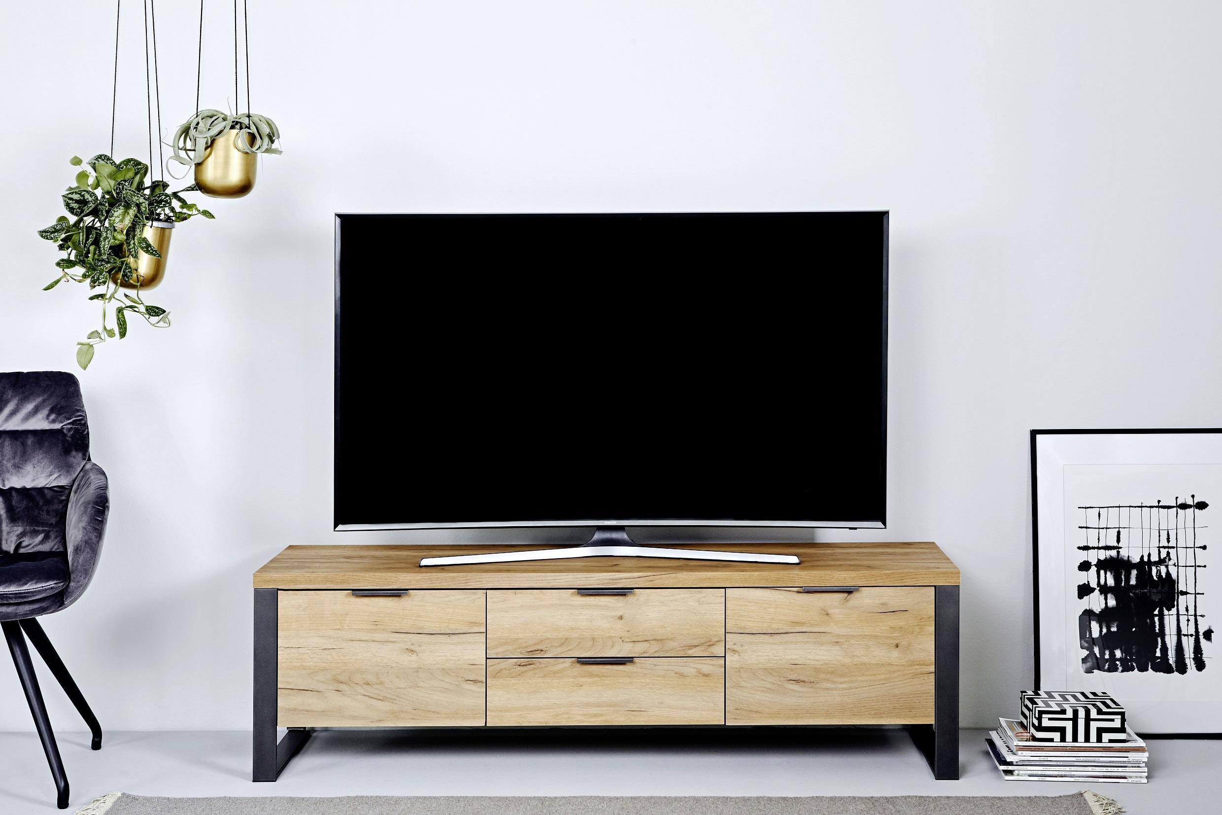 TV-Element Loop TV B: 152 cm Eichefarben/Schwarz - Eichefarben/Anthrazit, Design, Holzwerkstoff/Metall (152/45/40cm)