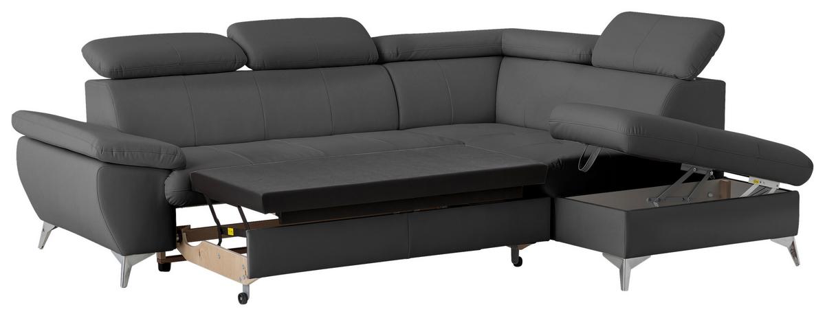 Ecksofa mit Schlaffunktion und Bettkasten Gisele Grau - Chromfarben/Grau, KONVENTIONELL, Textil (256/209cm) - Livetastic