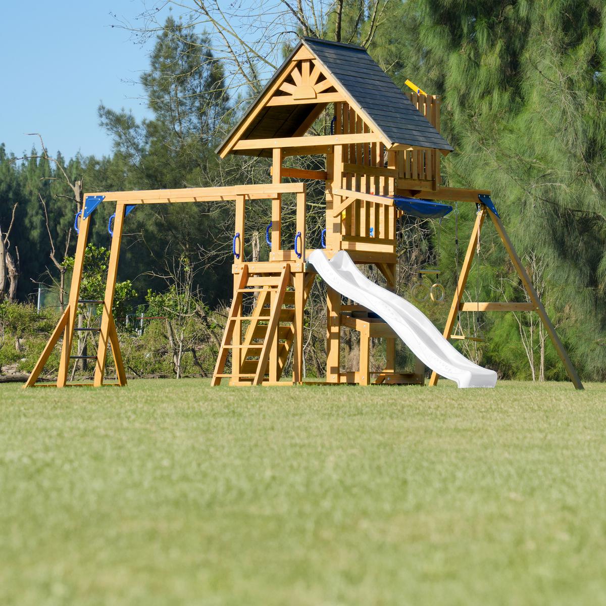 Spielturm mit Rutsche Weiss - Anthrazit/Braun, Basics, Holz/Kunststoff (482/500/338cm) - Ambia Garden