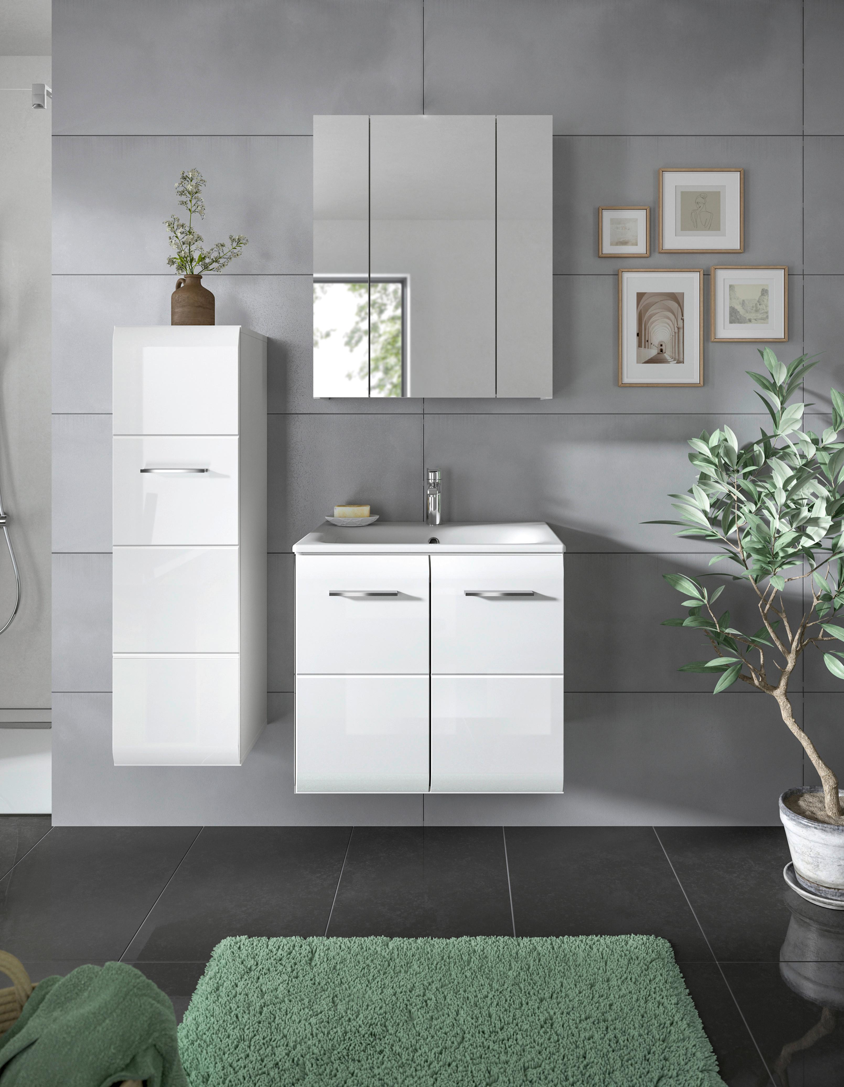 Badezimmer Ice Weiß Hg B: 90 Cm - Weiß Hochglanz/Schwarz, MODERN, Keramik/Holzwerkstoff (90/165/30cm) - MID.YOU