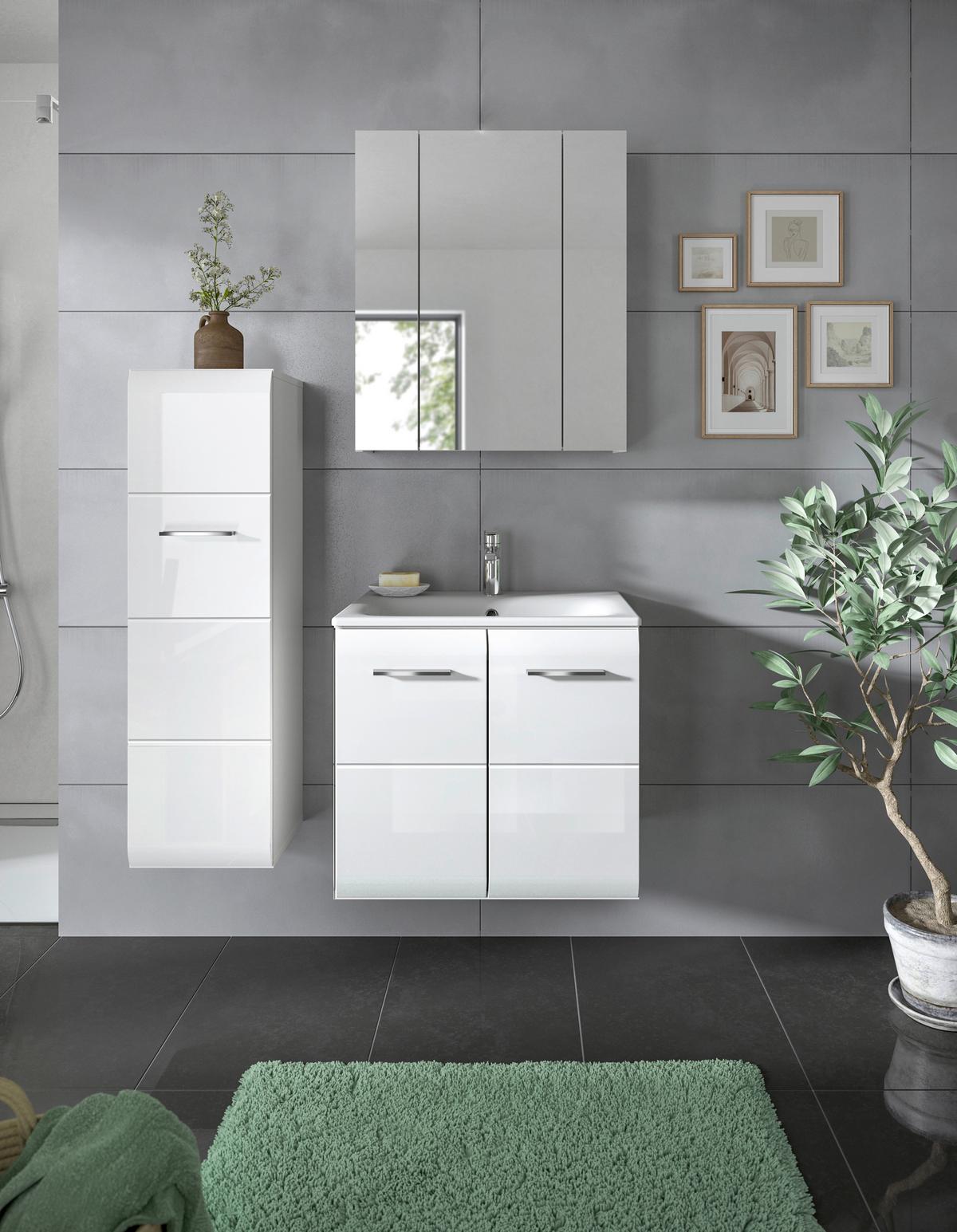 Badezimmer Ice Weiß Hg B: 90 Cm - Weiß Hochglanz/Schwarz, MODERN, Keramik/Holzwerkstoff (90/165/30cm) - MID.YOU