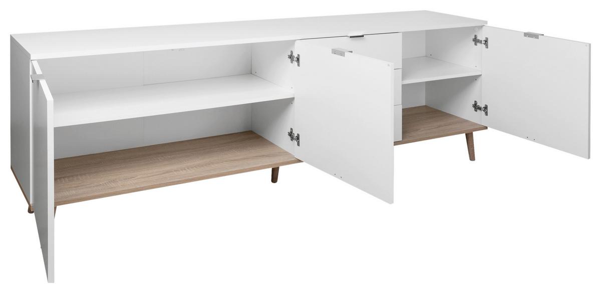 Sideboard Dekor Mit 3 Laden 200cm Göteborg 57 Sonoma Eiche - Weiß/Sonoma Eiche, KONVENTIONELL, Holzwerkstoff (200/68/40cm) - MID.YOU