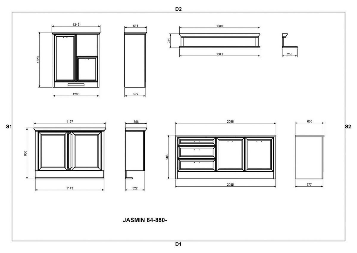 Küchenblock Jasmin Db Anthraz. mit E-G. Fs - Anthrazit/Eiche Artisan, ROMANTIK / LANDHAUS, Glas/Holzwerkstoff (210-134cm) - MID.YOU