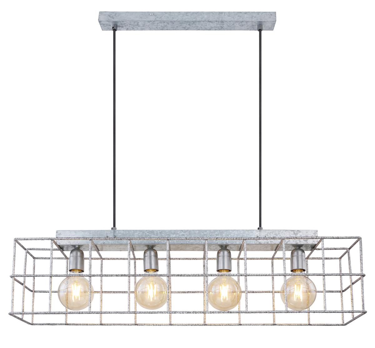 Hängeleuchte Merril H: 150 Cm 4-Flammig Zinkfarben - Zinkfarben, Design, Metall (90/20/150cm) - Globo