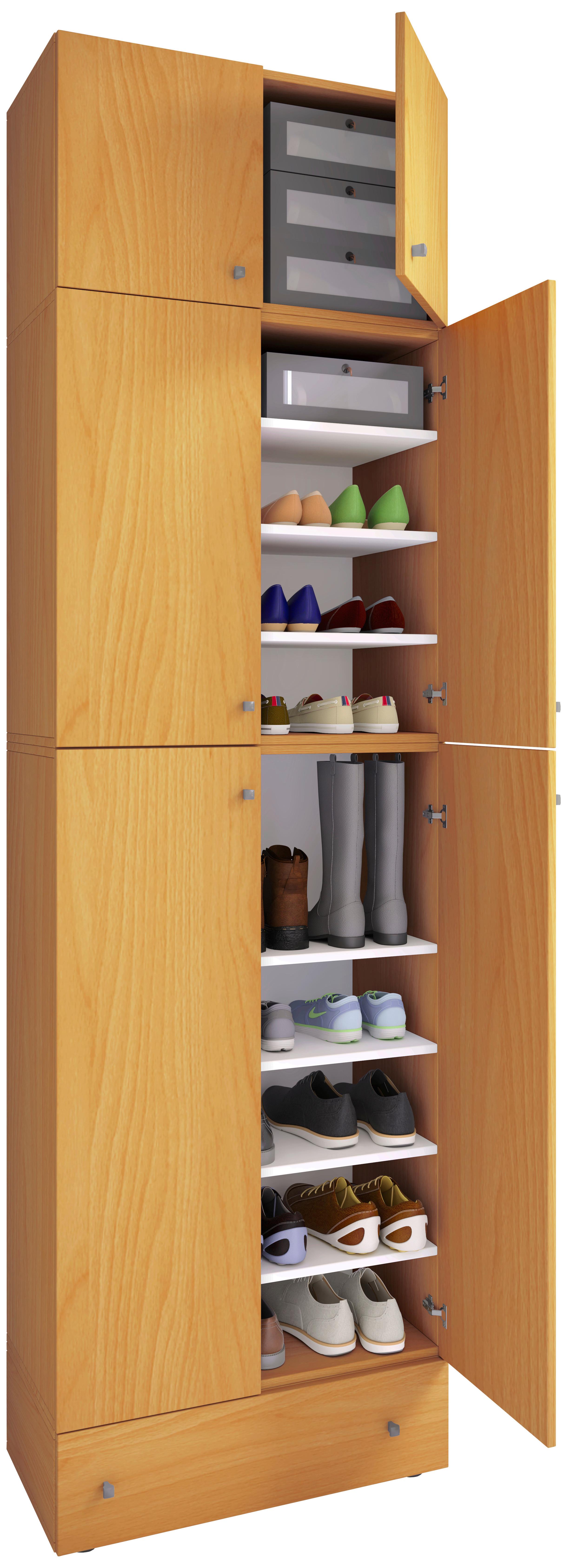 Schuhschrank Lona XXL Buche Dekor B: 70 cm - Buchefarben/Schwarz, MODERN, Holzwerkstoff (70/240/39cm) - MID.YOU