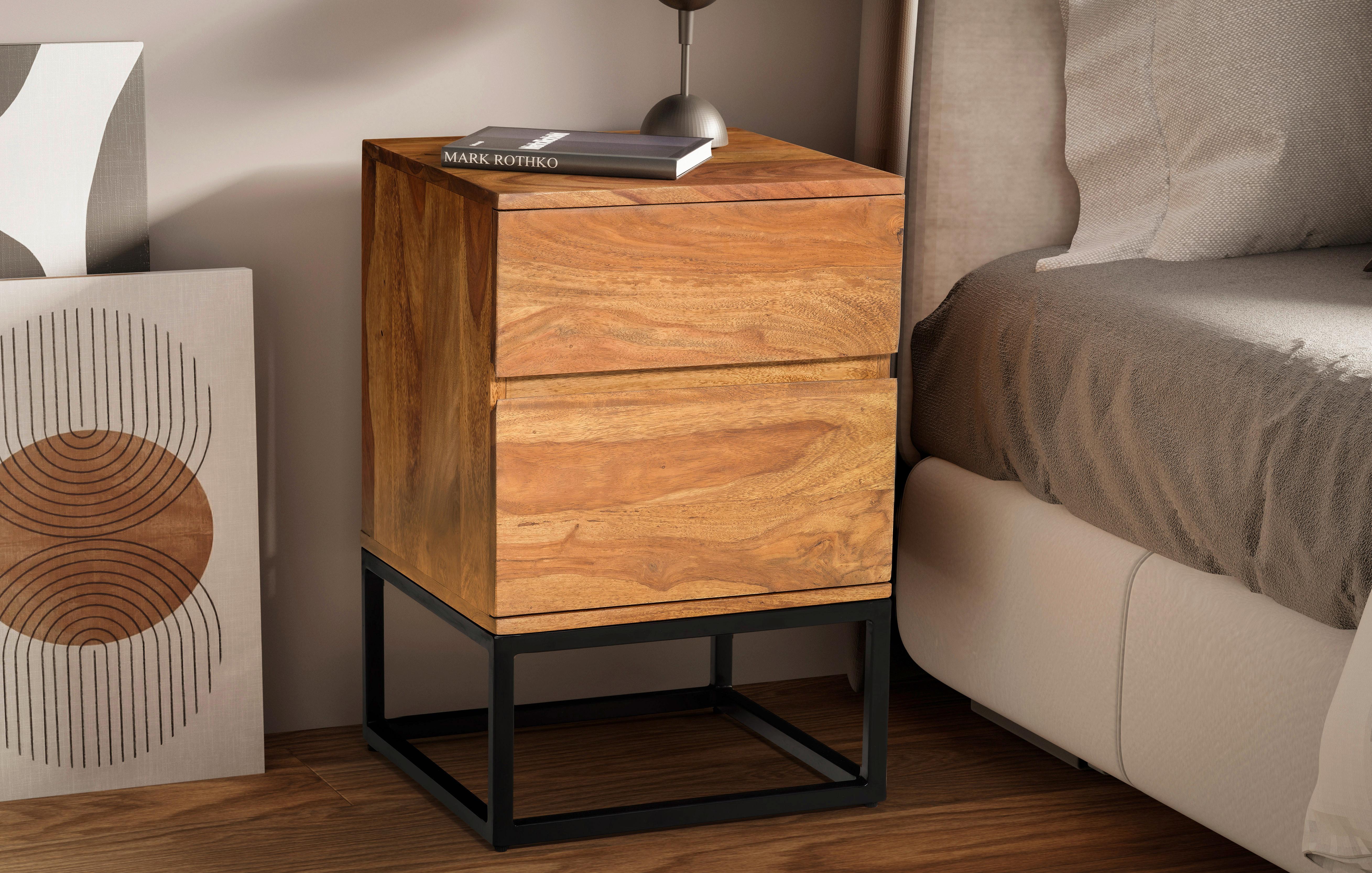 Nachttisch Sheeshamfarben B: 40 cm - Sheeshamfarben/Schwarz, Design, Holz/Metall (40/60/38cm) - MID.YOU
