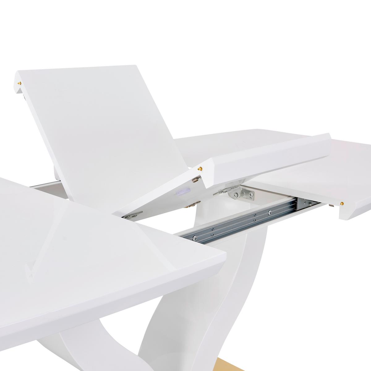 Ausziehtisch Jade 140 Az 140-180x76x90 cm Weiß Hg - Weiß Hochglanz/Goldfarben, KONVENTIONELL, Holzwerkstoff/Metall (140-180/76/90cm) - MID.YOU