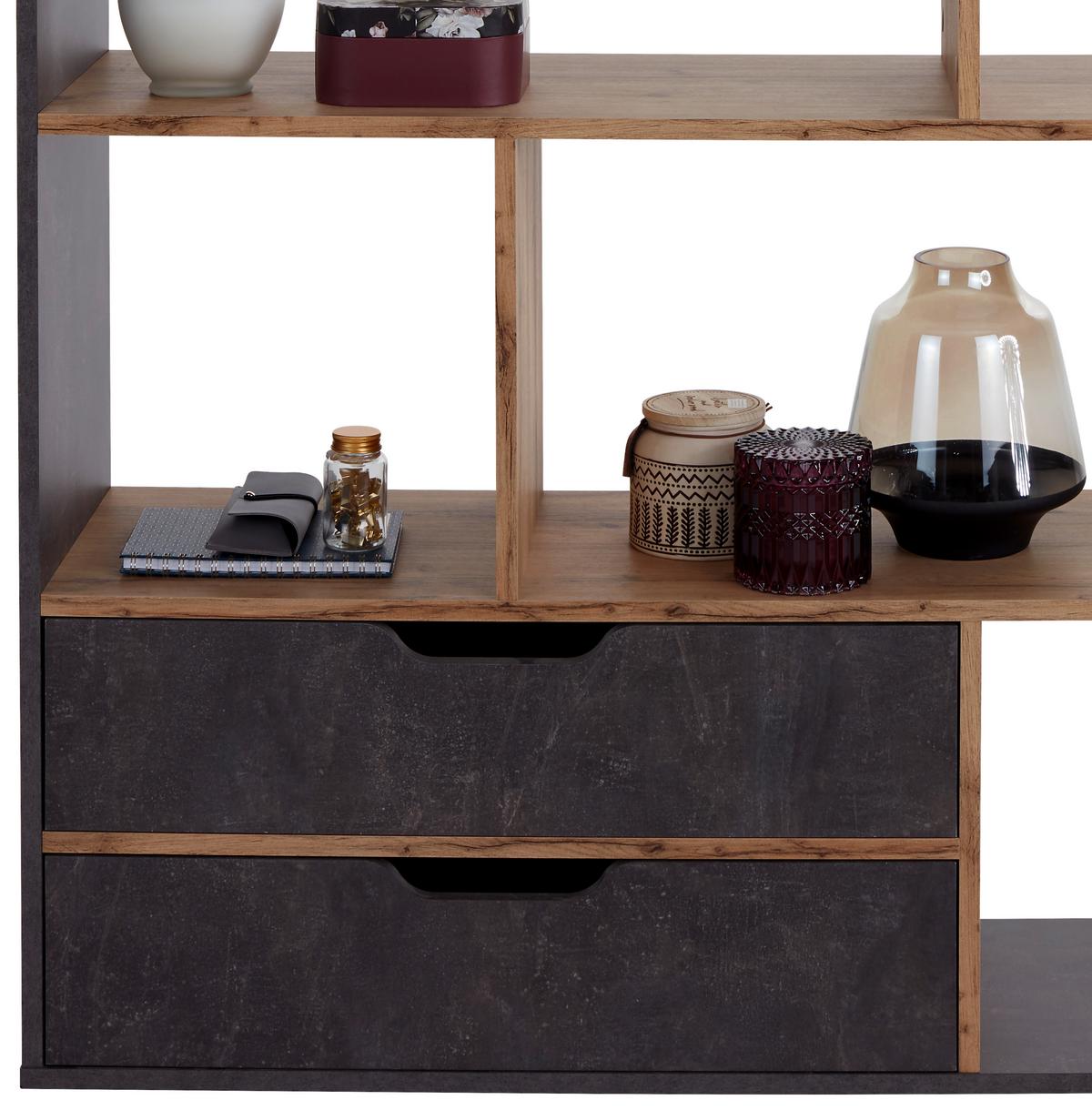 DĚLICÍ STĚNA ROBERTO - šedá/barvy dubu, Moderní, kompozitní dřevo (110/185/32cm)