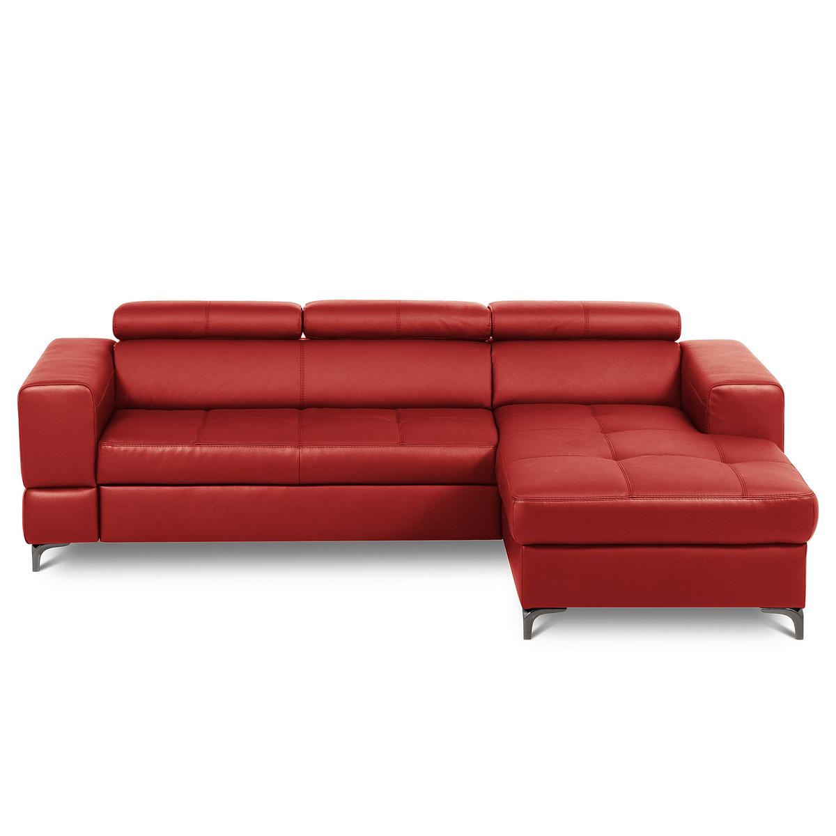 Ecksofa Torino Teilleder Rot 247x173 - Rot/Schwarz, Design, Leder/Textil (247/173cm) - Livetastic