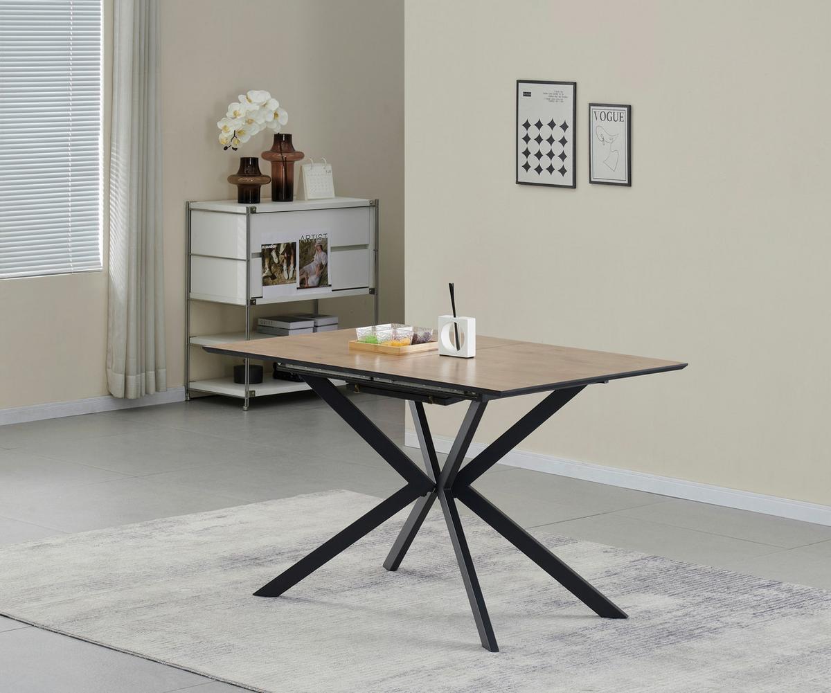 Ausziehtisch Lennox 120 Az Mdf Eiche Dekor, B: 120-160 Cm - Eichefarben/Schwarz, KONVENTIONELL, Holzwerkstoff/Metall (120-160/76/80cm) - MID.YOU