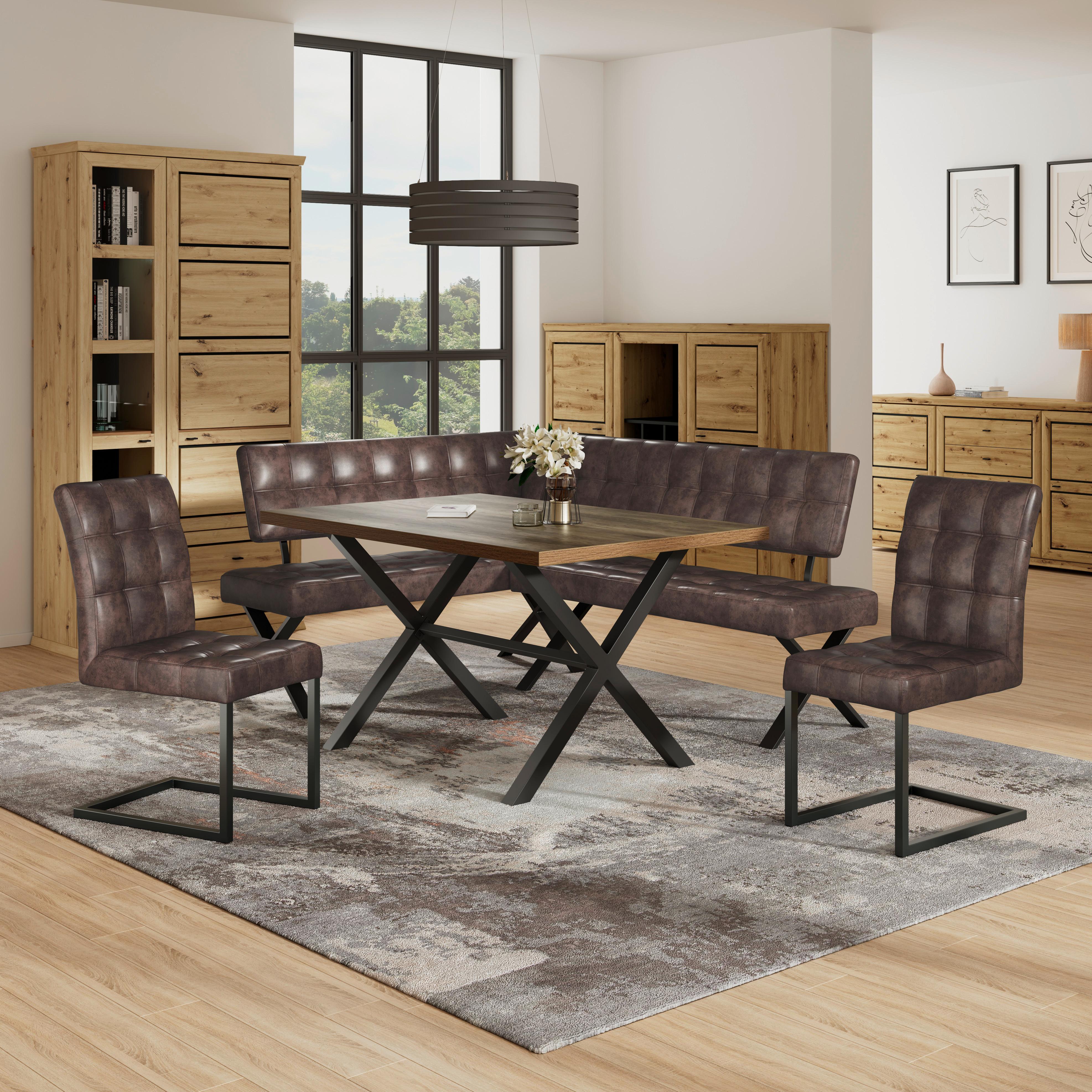 Eckbank Braun Lederlook Vintage Donna Re 150x200 Cm - Anthrazit/Braun, MODERN, Textil/Metall (150/200cm)