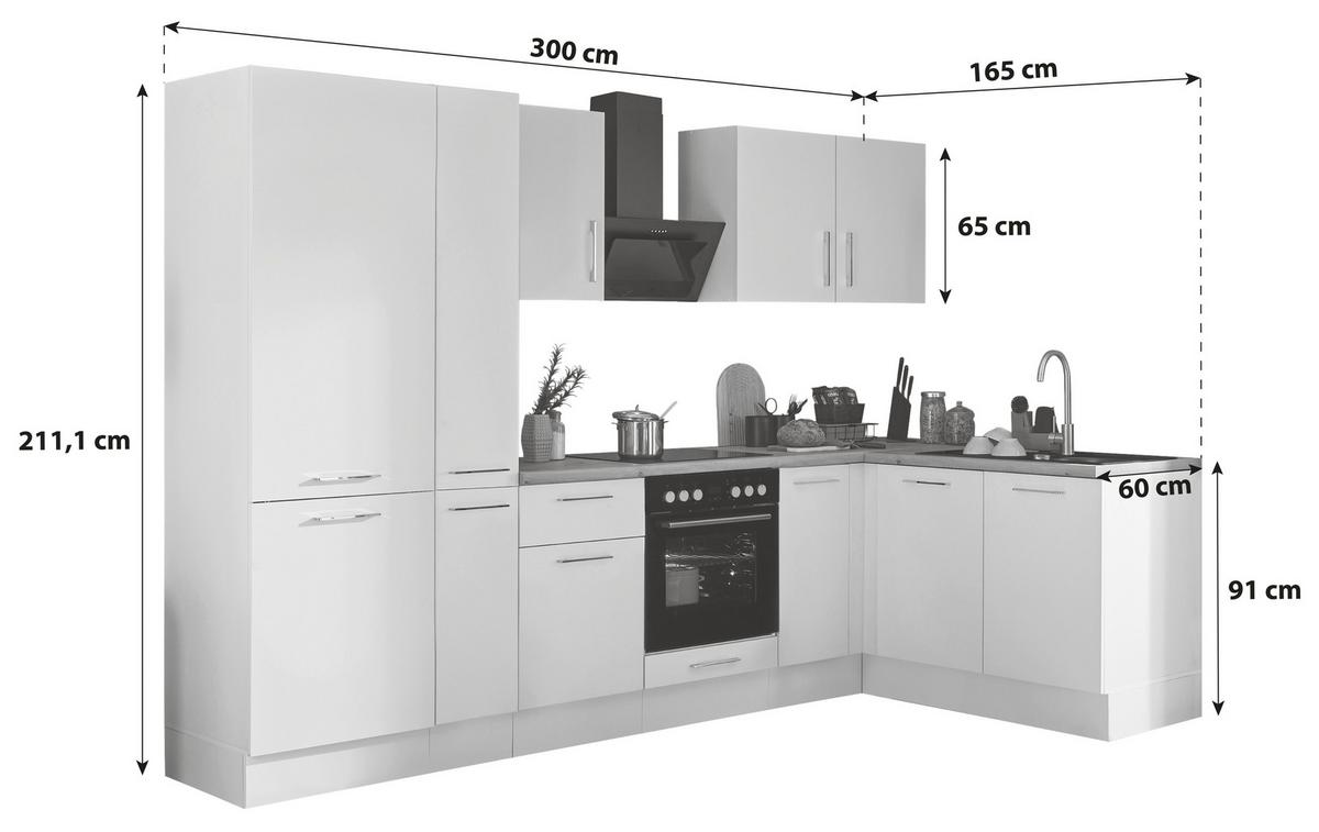 Eckküche Turin Weiß/Eiche Dekor 300x165 cm - Weiß/Eiche Artisan, Basics, Holzwerkstoff (300/165cm) - MID.YOU