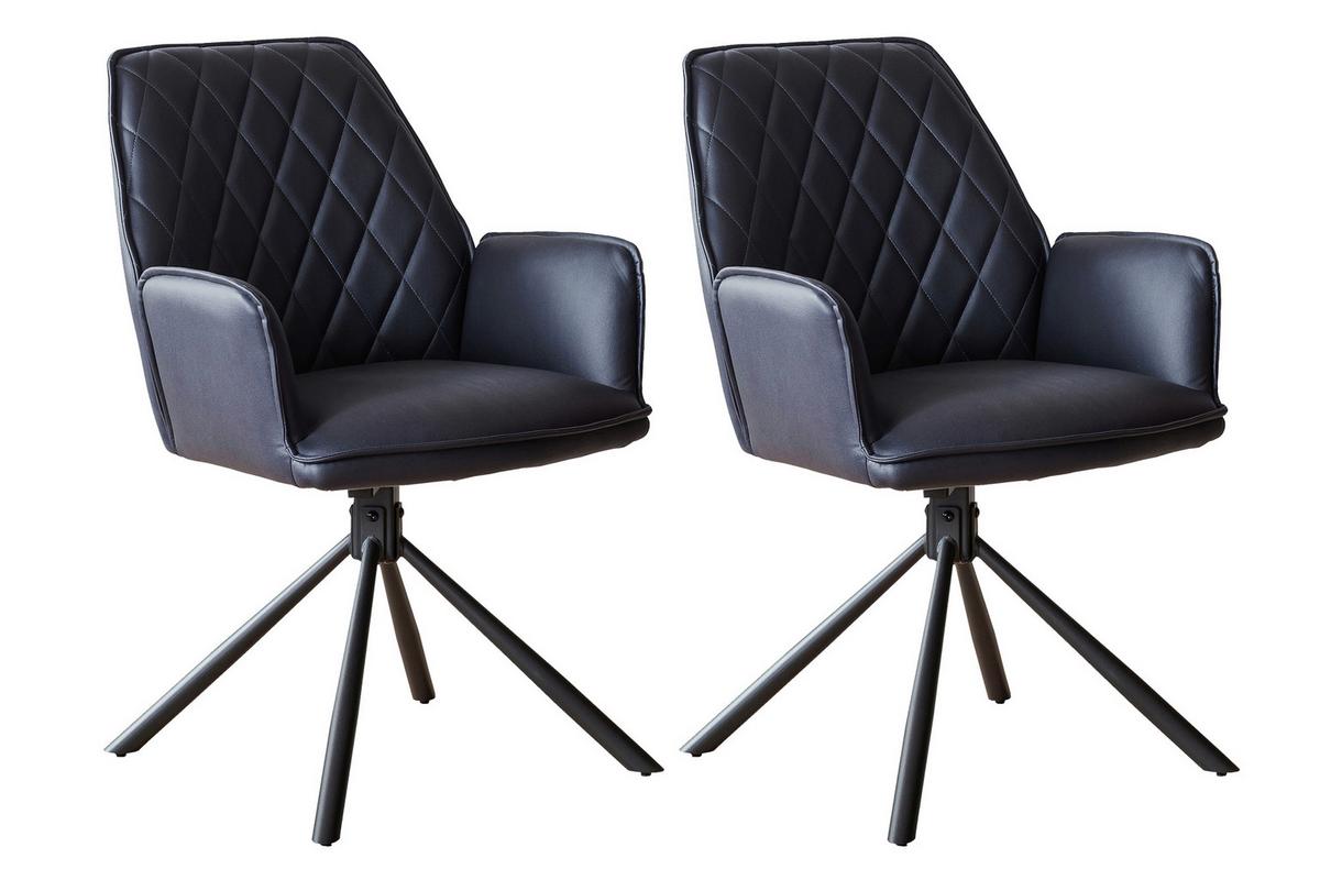 Armlehnstuhl-set Dunkelblau B: 59 Cm - Schwarz/Dunkelblau, MODERN, Textil/Metall (59/89/63cm) - Livetastic