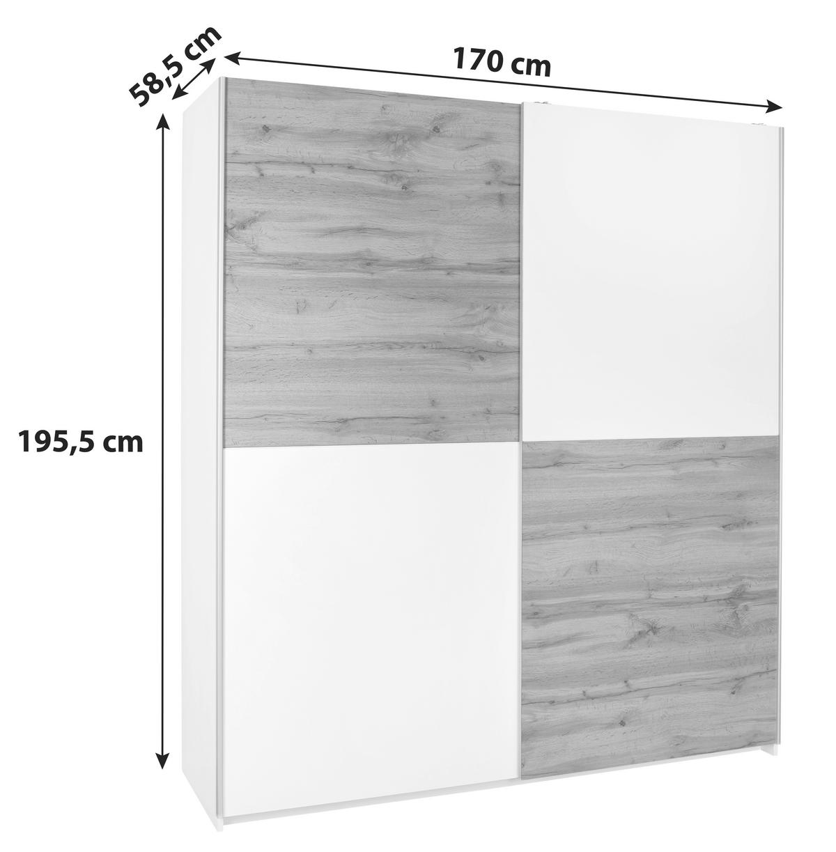 SKŘÍŇ S POSOUVACÍMI DVEŘMI POLY 2 - bílá/barvy dubu, Konvenční, kov/kompozitní dřevo (170/195,5/58,5cm)