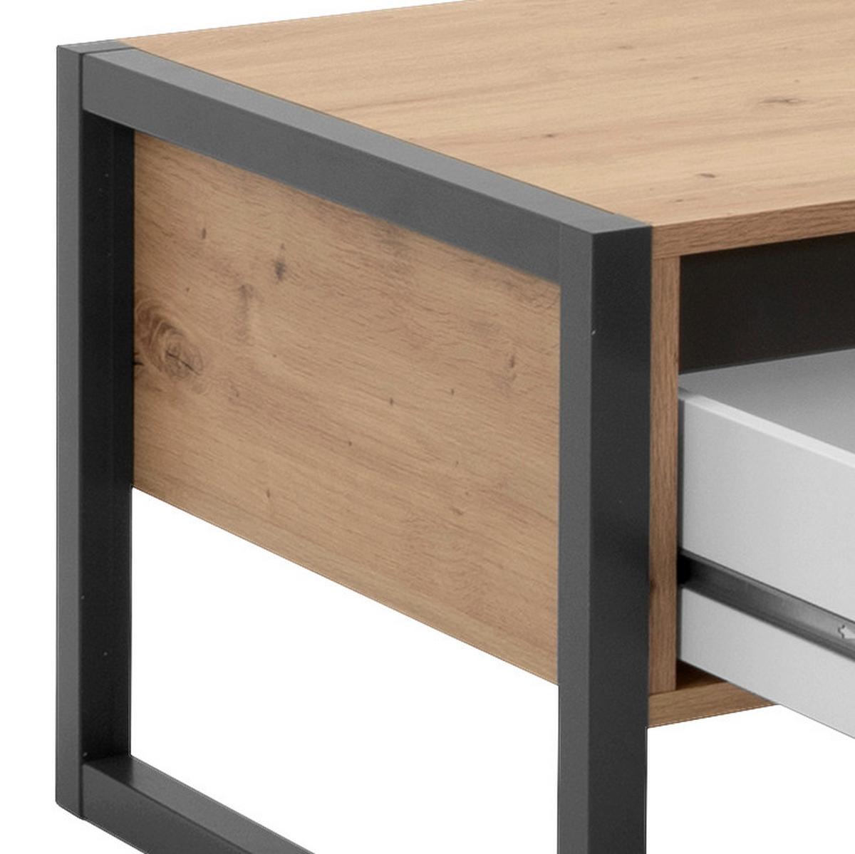 Couchtisch Holz Mit Lade + Ablage Denver, Eiche/anthrazit - Eichefarben/Anthrazit, KONVENTIONELL, Holzwerkstoff (100/55/40cm) - MID.YOU