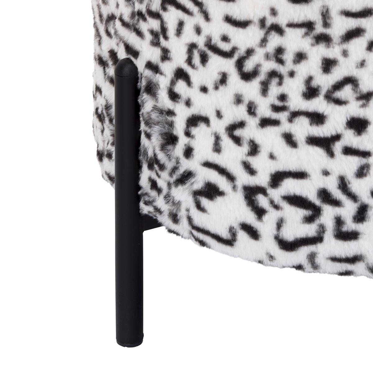 Leopardia taburetka LEO, biela/čierna umelá kožušina - čierna/biela, Lifestyle, kov/kompozitné drevo (38/43/38cm) - Mömax