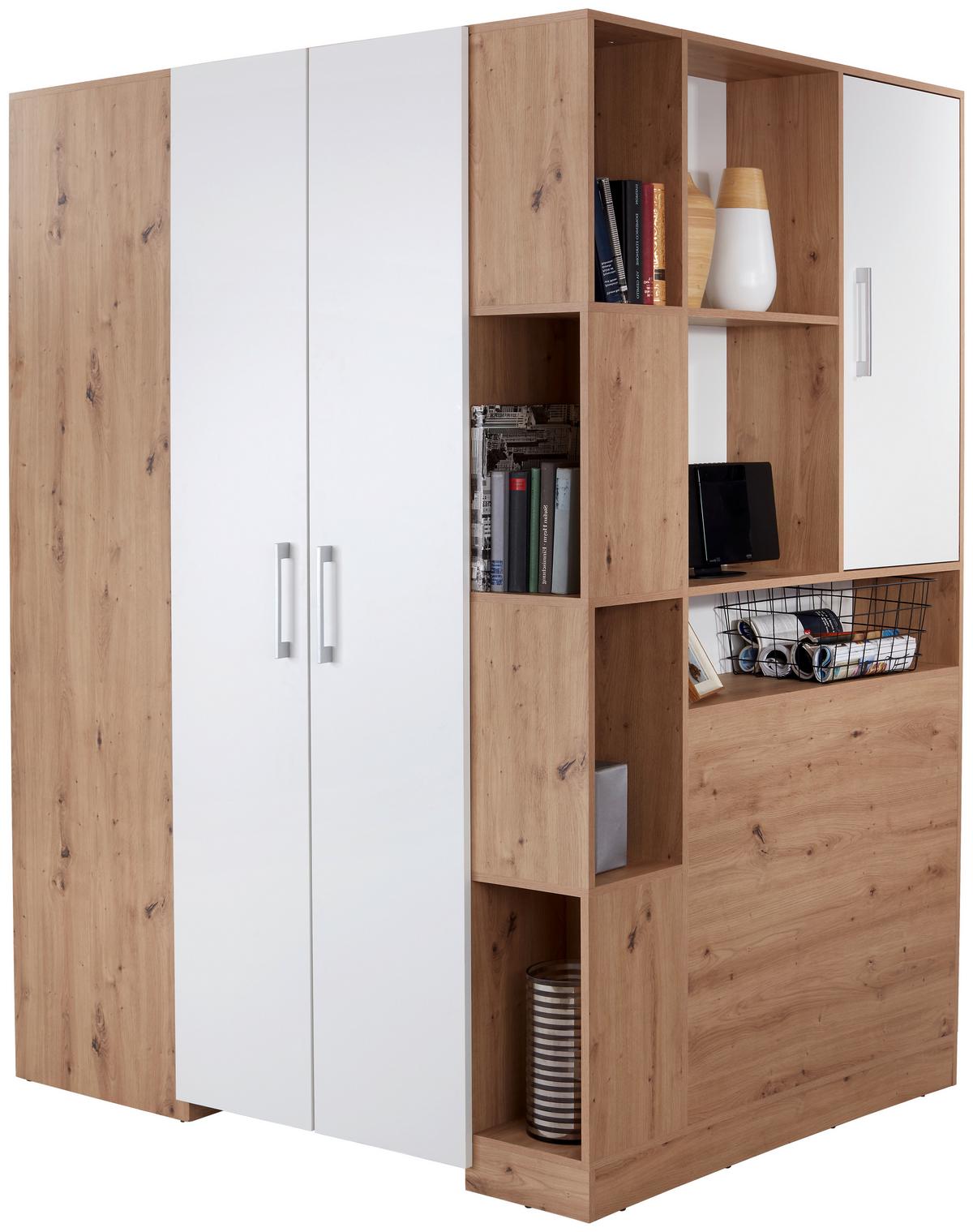 Eckschrank Begehbar Mit Regal 150cm Box, Eiche Dekor/weiß - Weiß/Eiche Artisan, MODERN, Holzwerkstoff (150/205/120cm) - Ondega