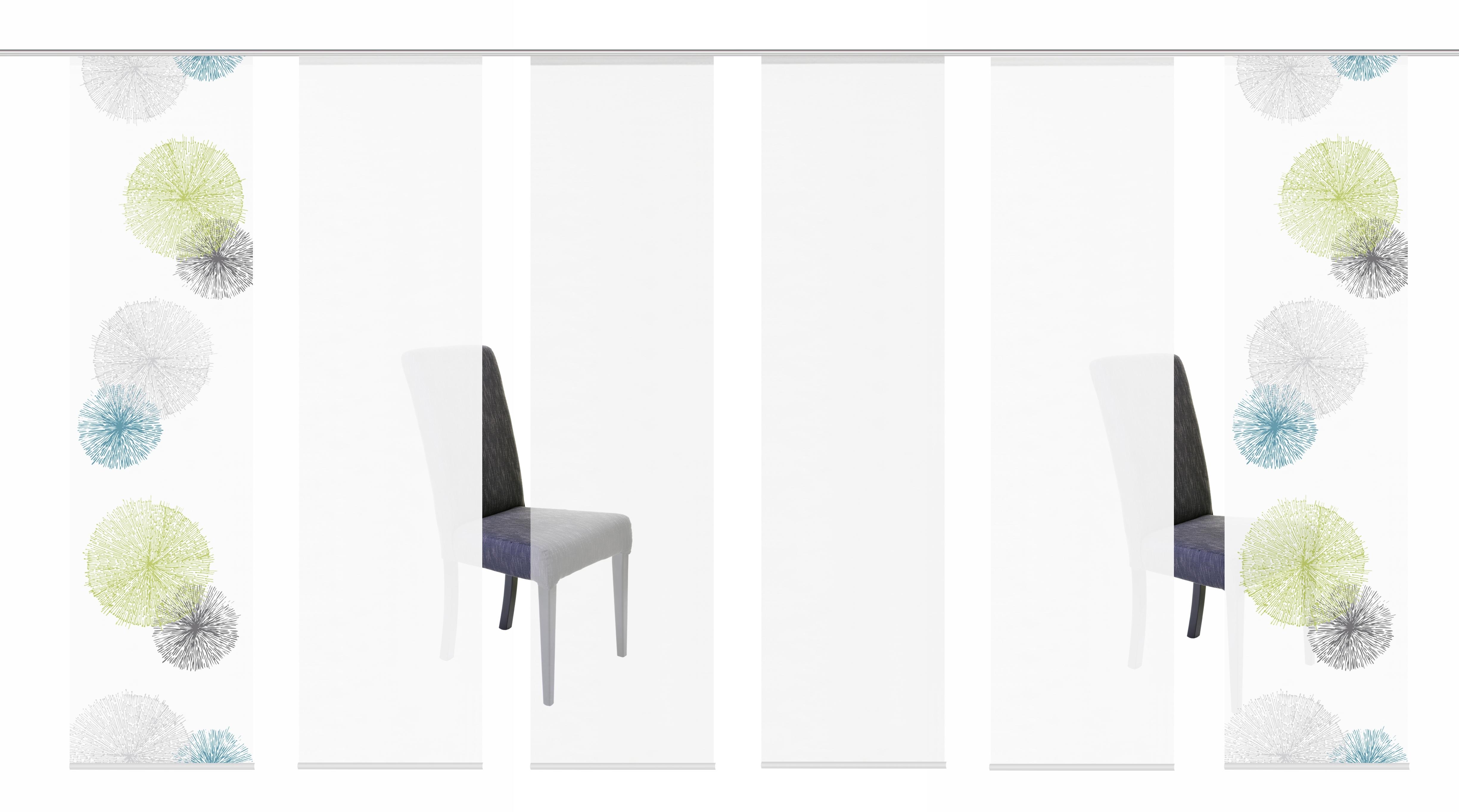 Flächenvorhang mit sechs Schiebevorhängen