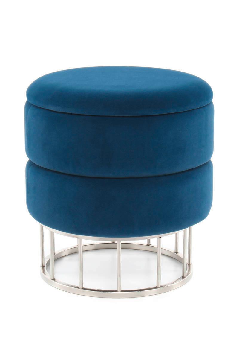 Hocker Pouf Samt/Eisen Dunkelblau/Silbern H: 41 cm