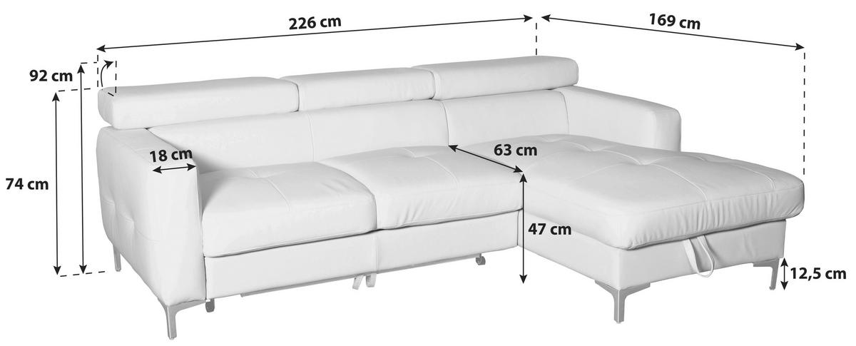 Ecksofa Sammy Braun Leder - Chromfarben/Graubraun, Design, Leder (226/169cm) - Livetastic
